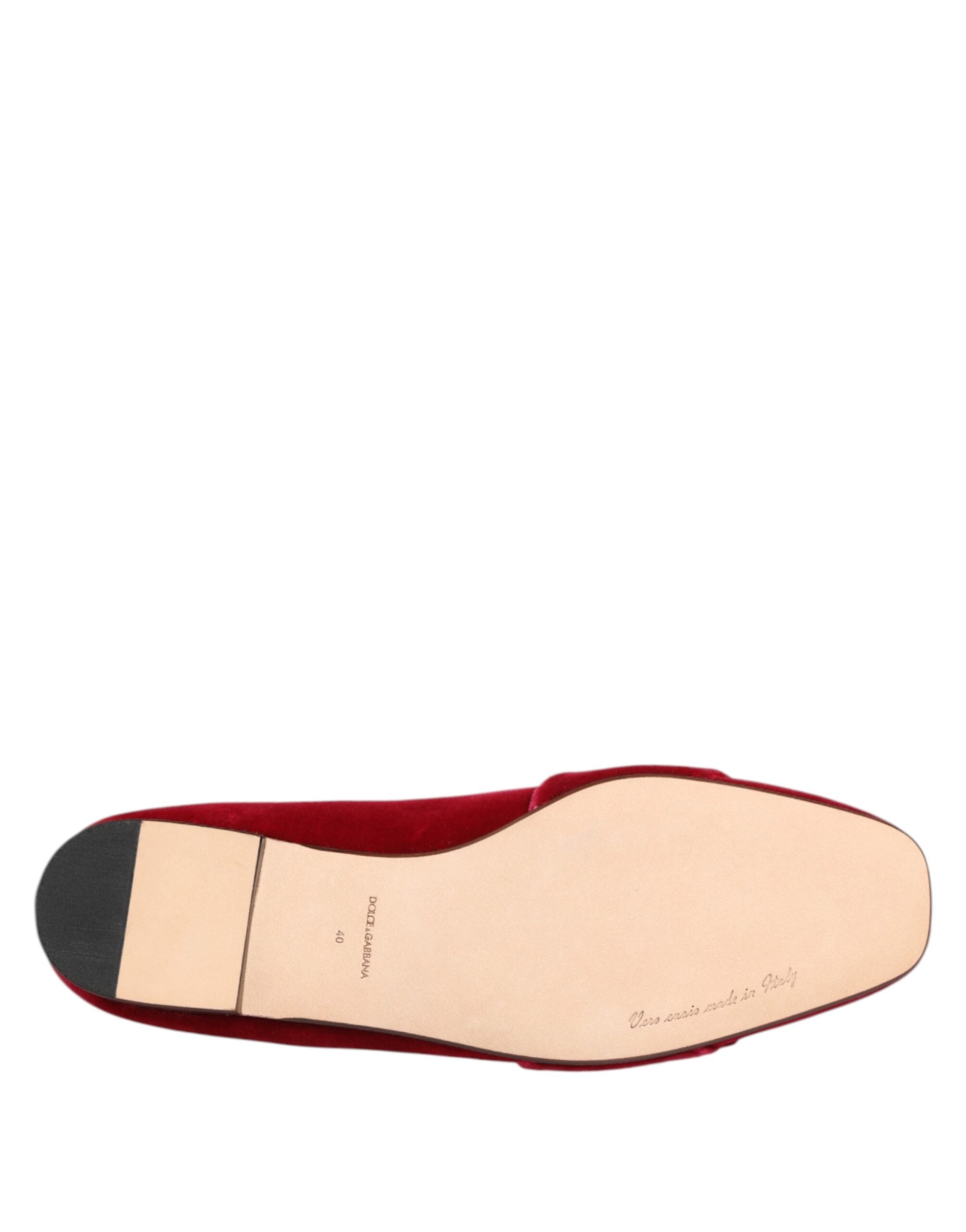 Red Velvet Crystal Buckle Loafers Flats Shoes - ventzia