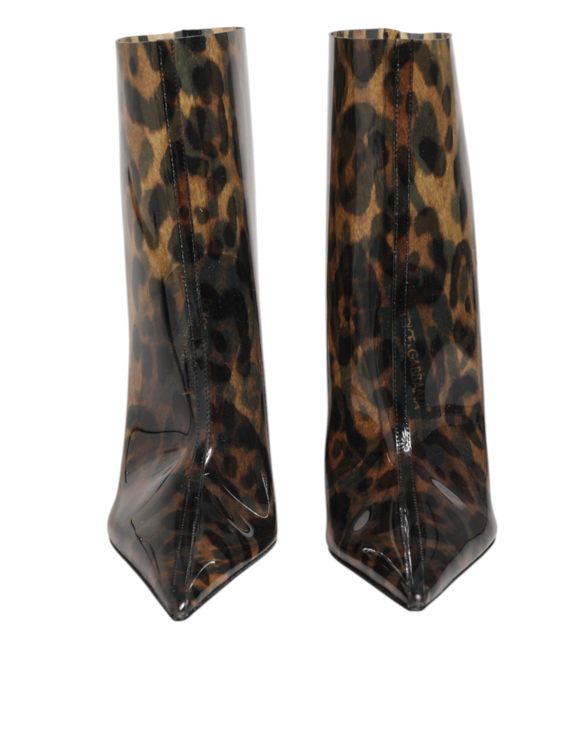 Leopard Print PVC Pointed Toe Boots Shoes - ventzia