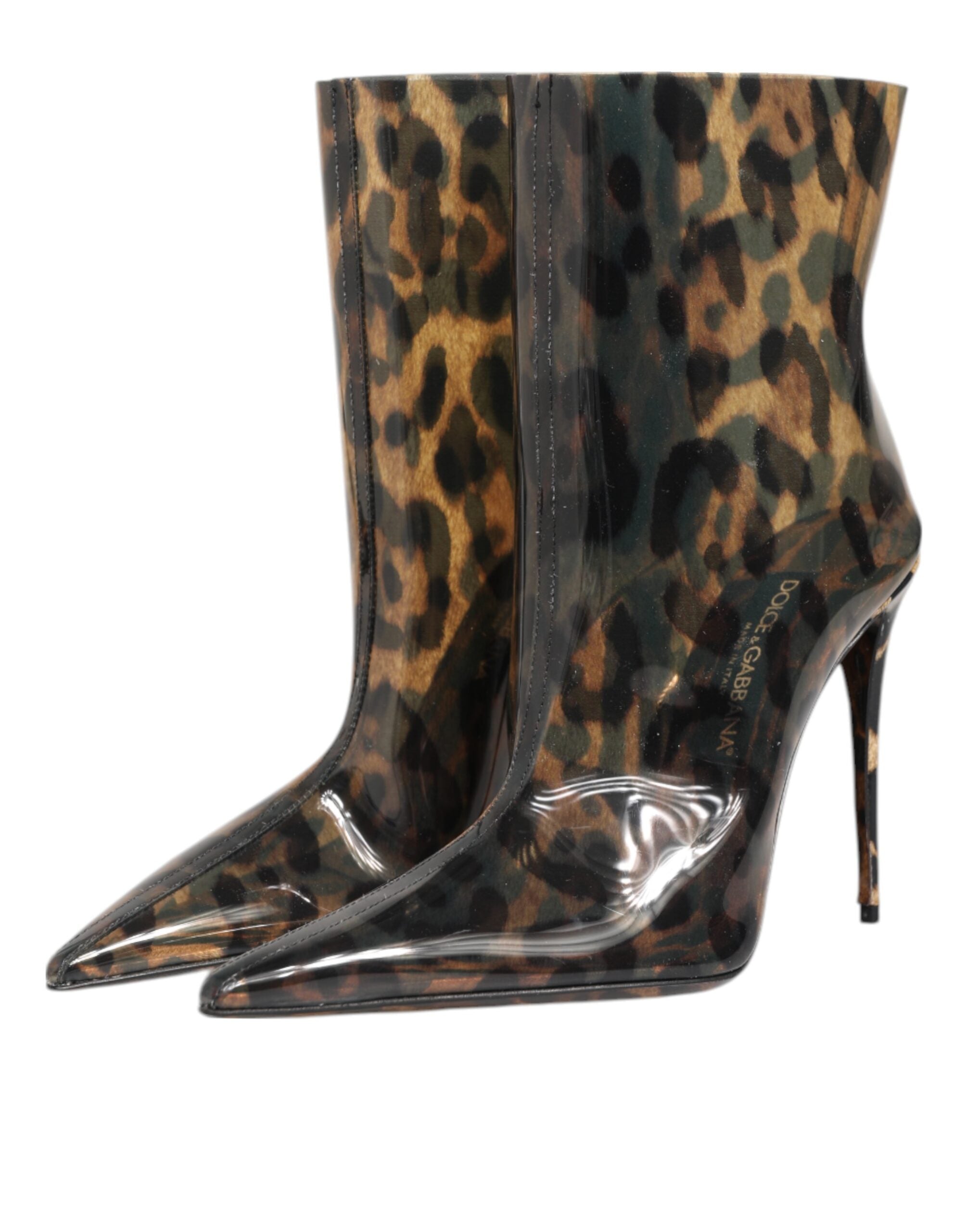 Leopard Print PVC Pointed Toe Boots Shoes - ventzia