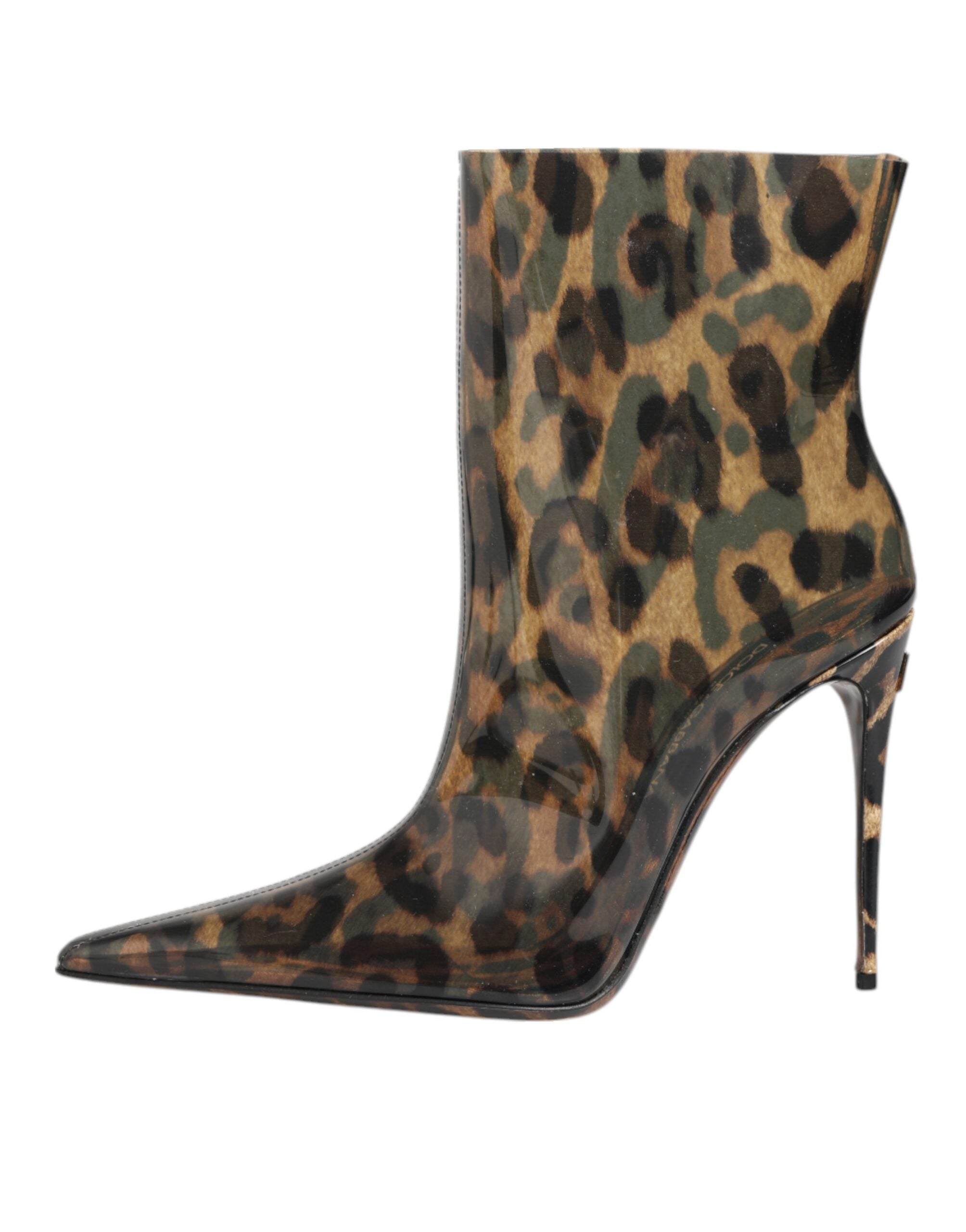 Leopard Print PVC Pointed Toe Boots Shoes - ventzia