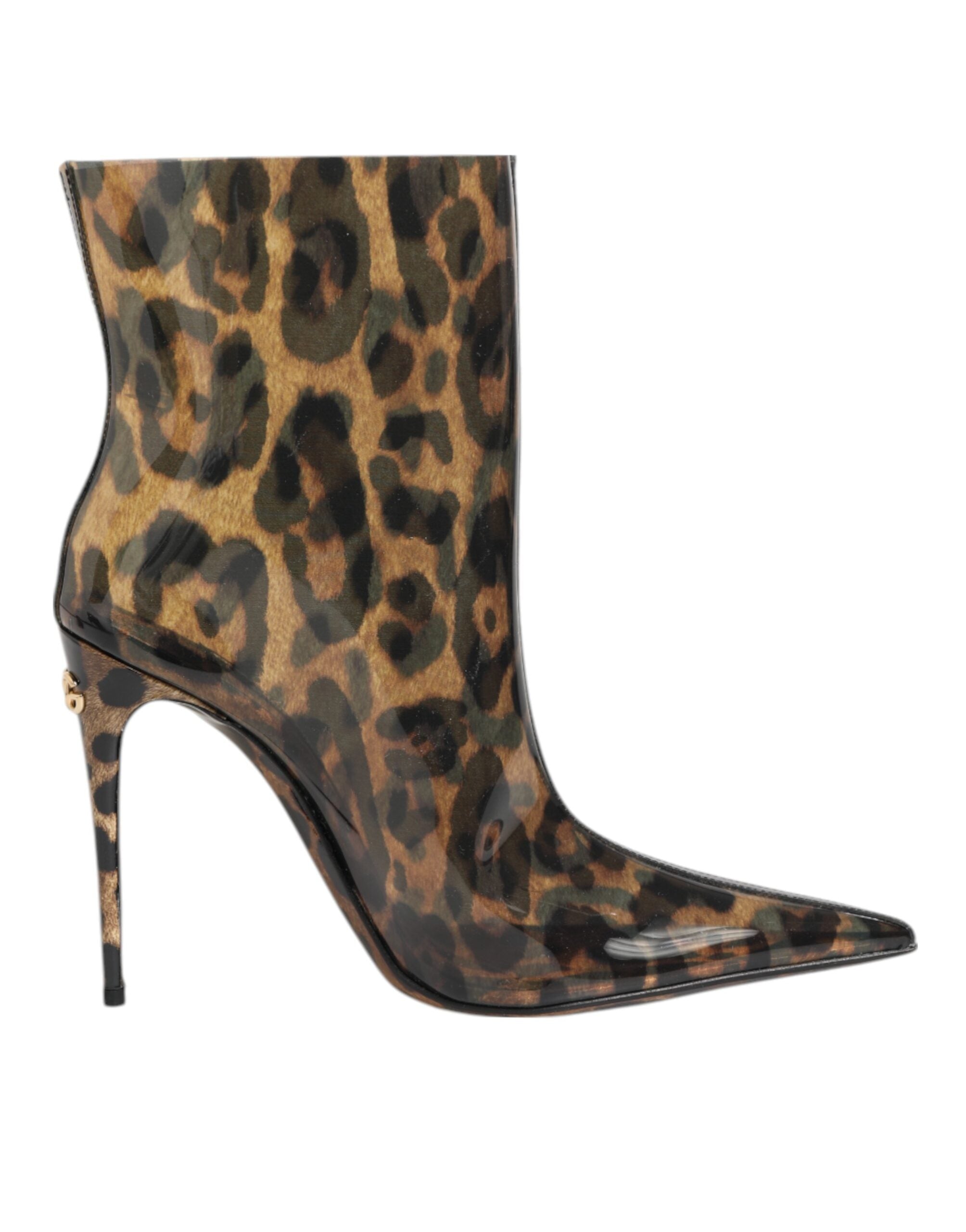 Leopard Print PVC Pointed Toe Boots Shoes - ventzia