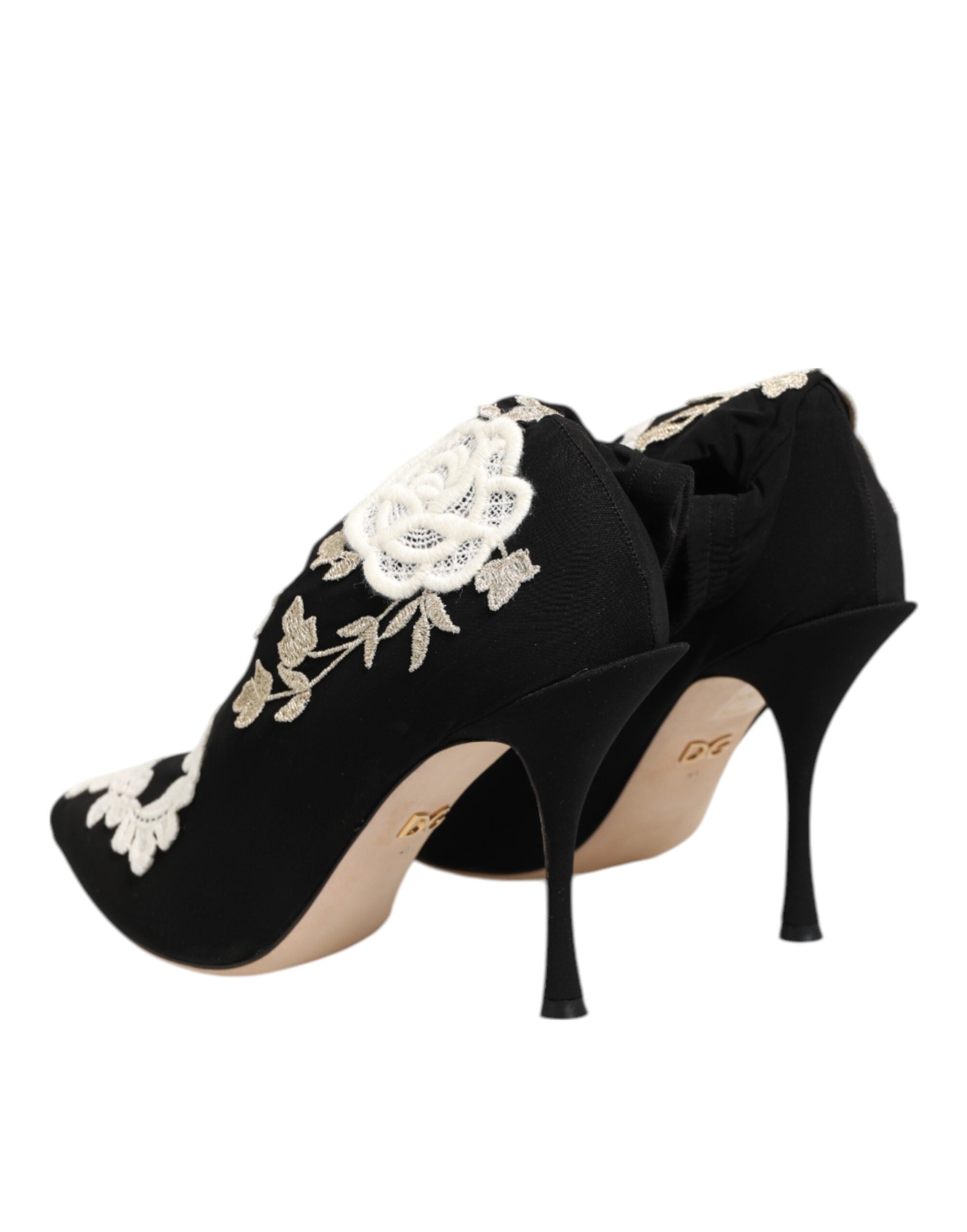 Black White Embroidered Jersey Stiletto Boots Shoes - ventzia