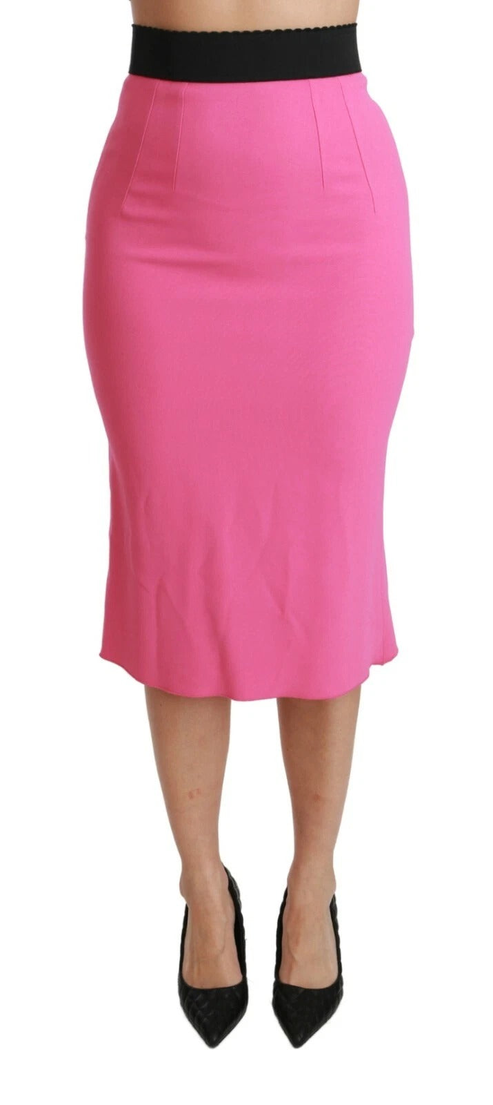 Pink High Waist Pencil Cut Midi Skirt - ventzia
