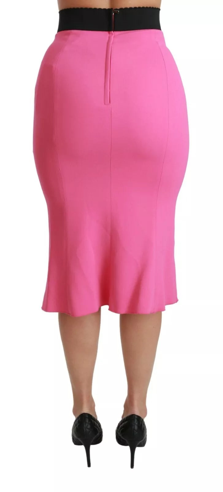 Pink High Waist Pencil Cut Midi Skirt - ventzia
