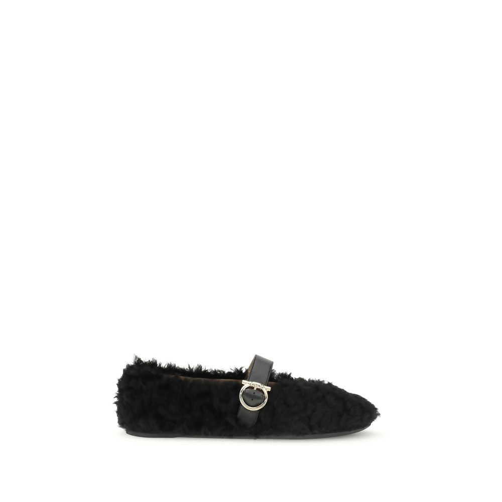 Black Fur Ballet Flats - ventzia