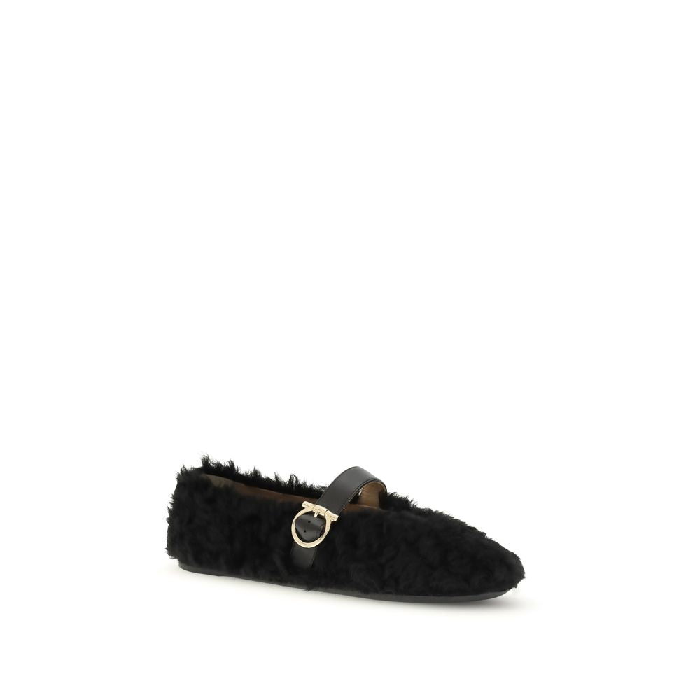 Black Fur Ballet Flats - ventzia