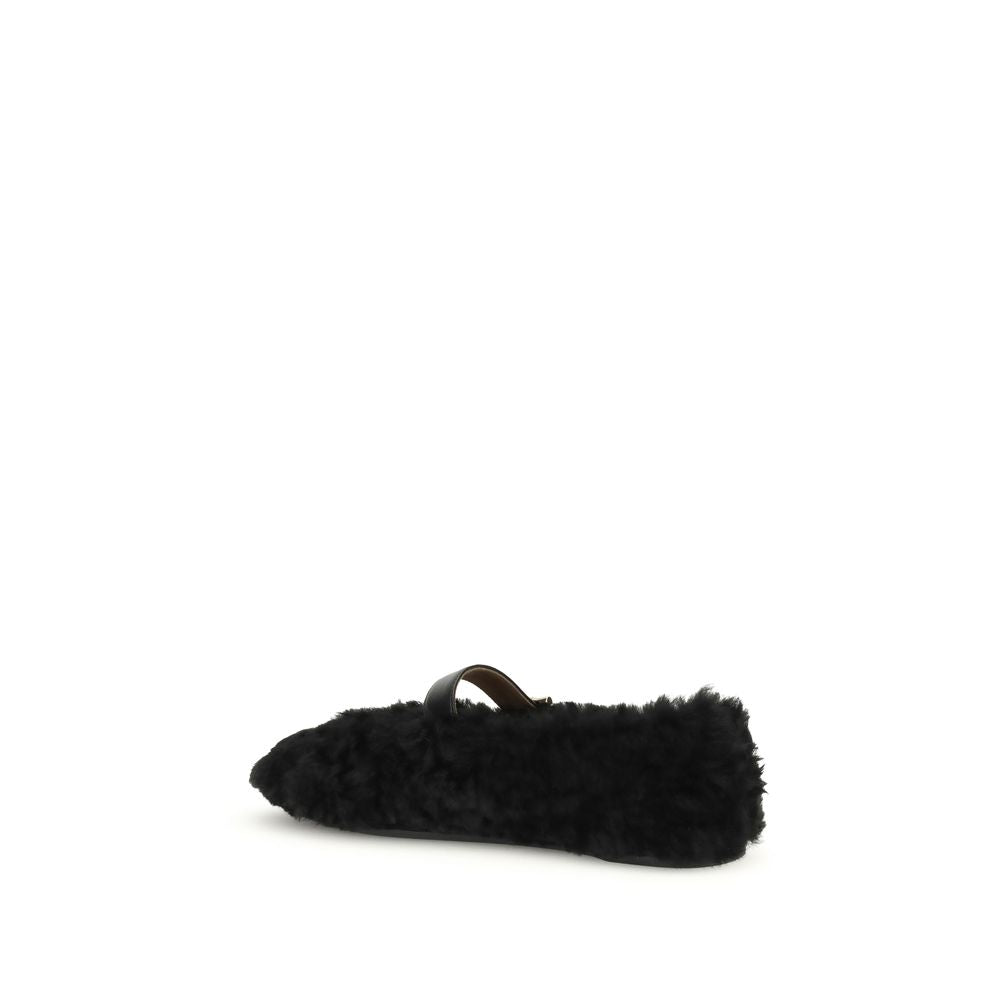 Black Fur Ballet Flats - ventzia