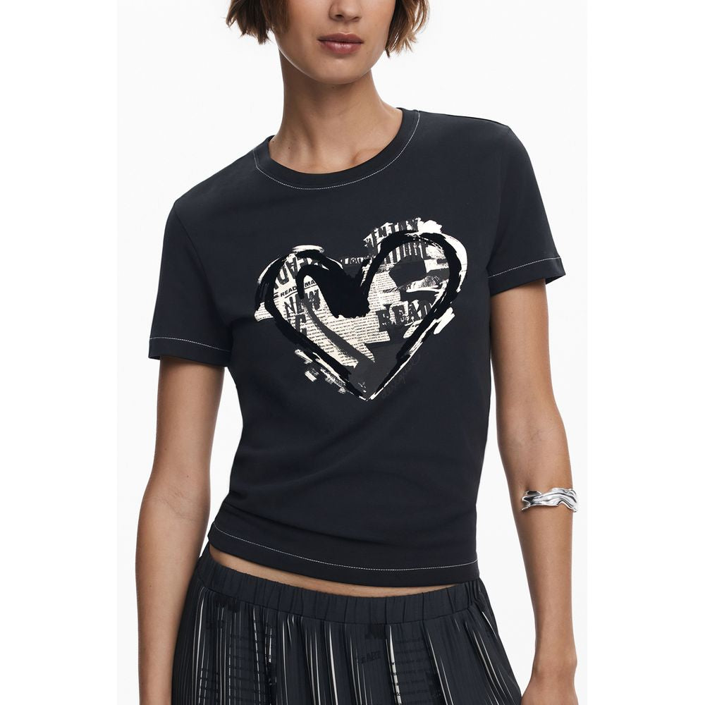 Black Cotton Women T-Shirt - ventzia