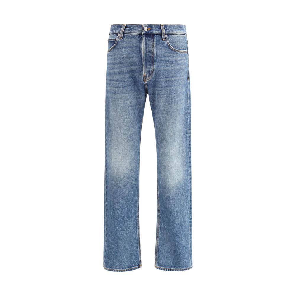 Blue Cotton Straight-Leg Jeans - ventzia