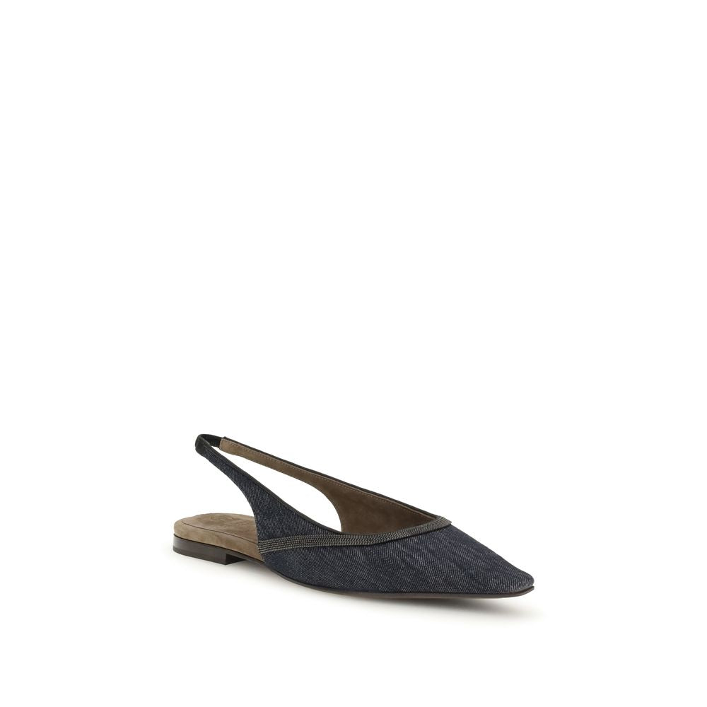 Blue Cotton Ballet Flats - ventzia