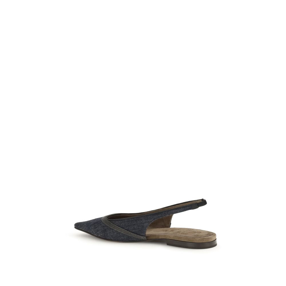 Blue Cotton Ballet Flats - ventzia