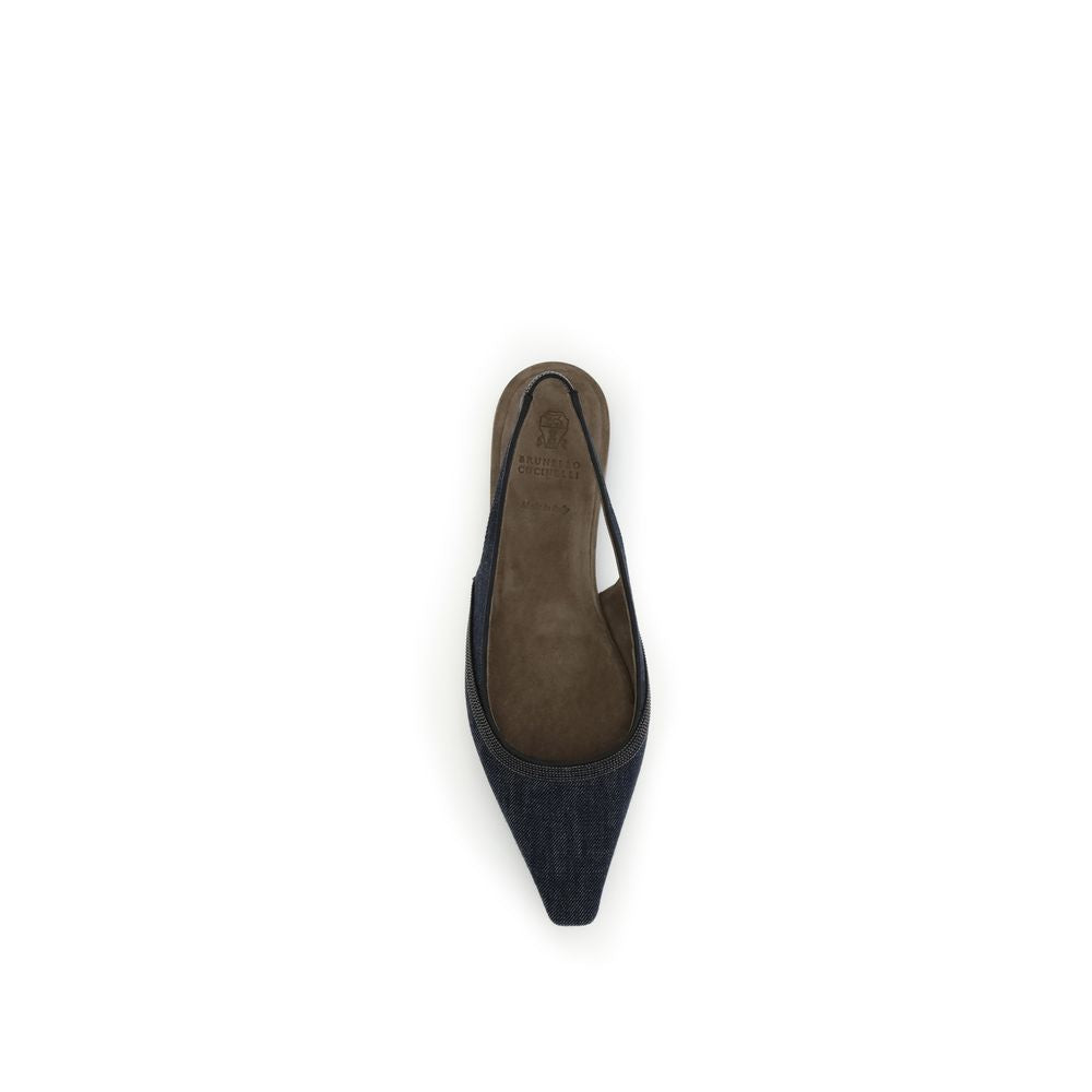 Blue Cotton Ballet Flats - ventzia