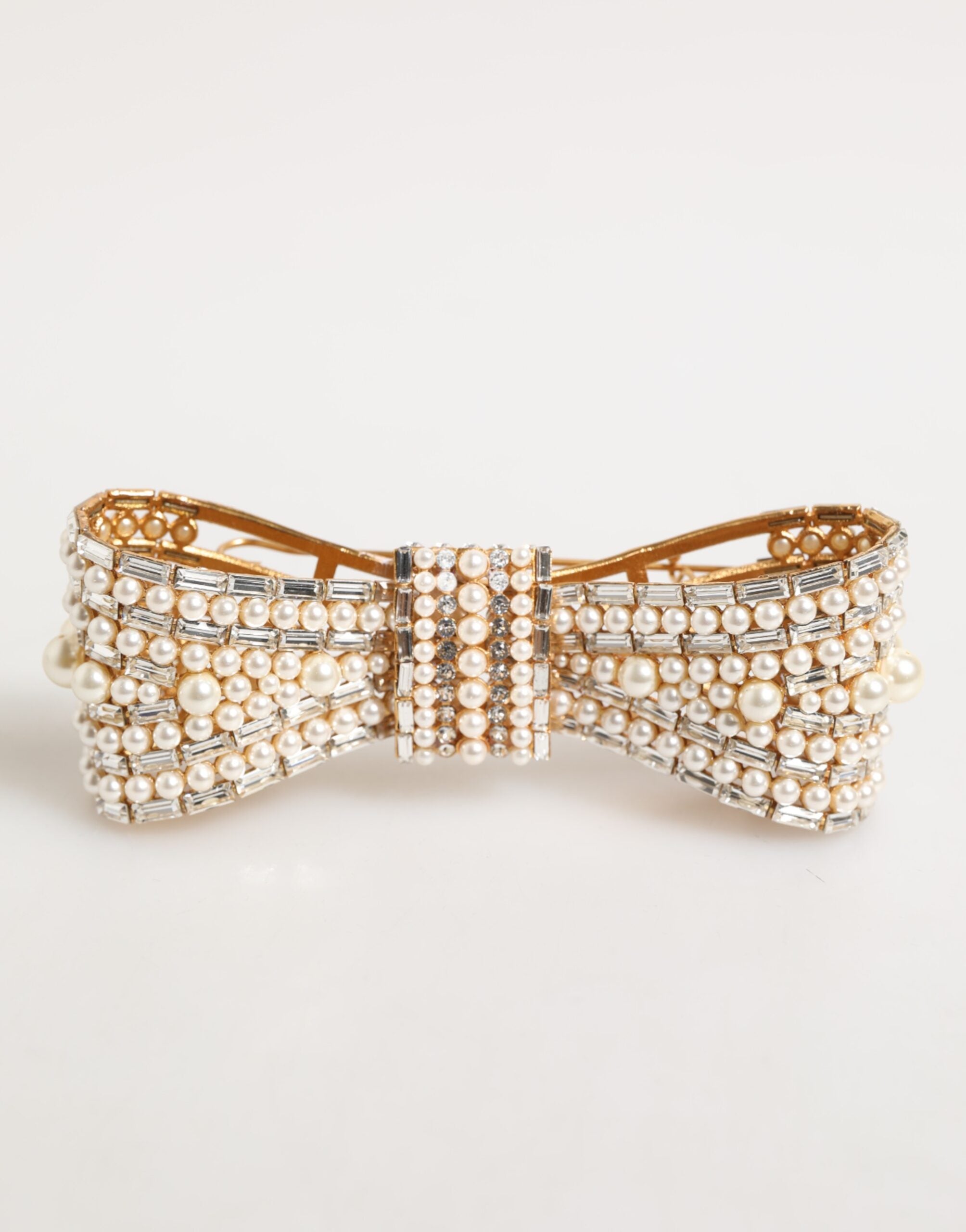 Gold Brass Glas Crystal Faux Pearl Embellished Brooch - ventzia