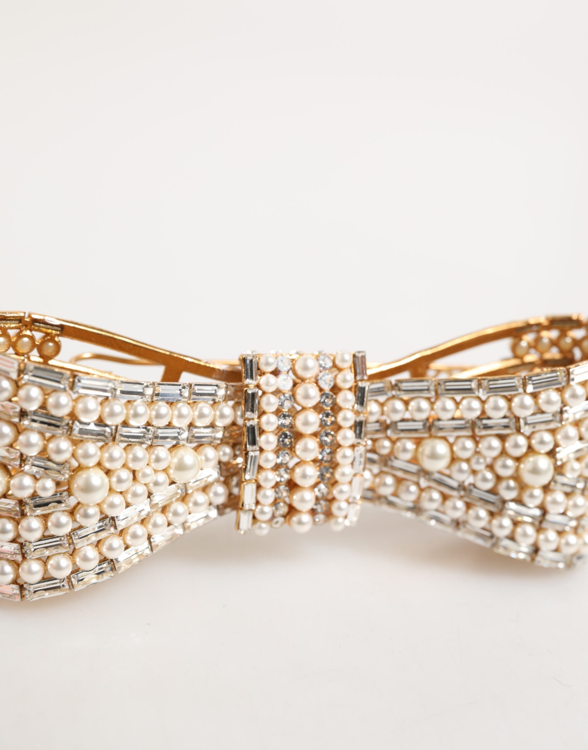 Gold Brass Glas Crystal Faux Pearl Embellished Brooch - ventzia