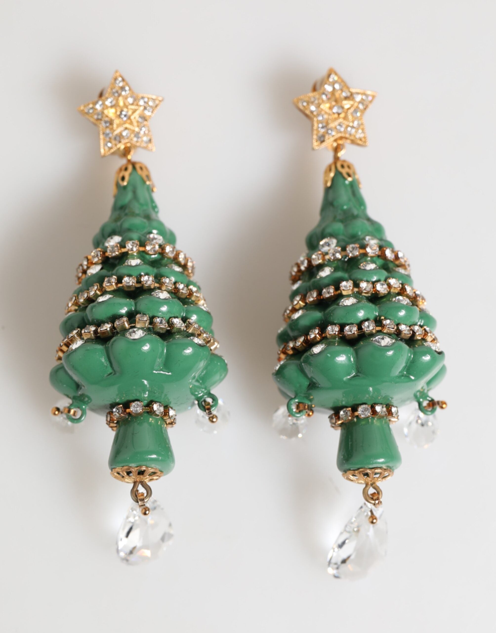 Gold Brass Multicolour Christmas Tree Earrings - ventzia