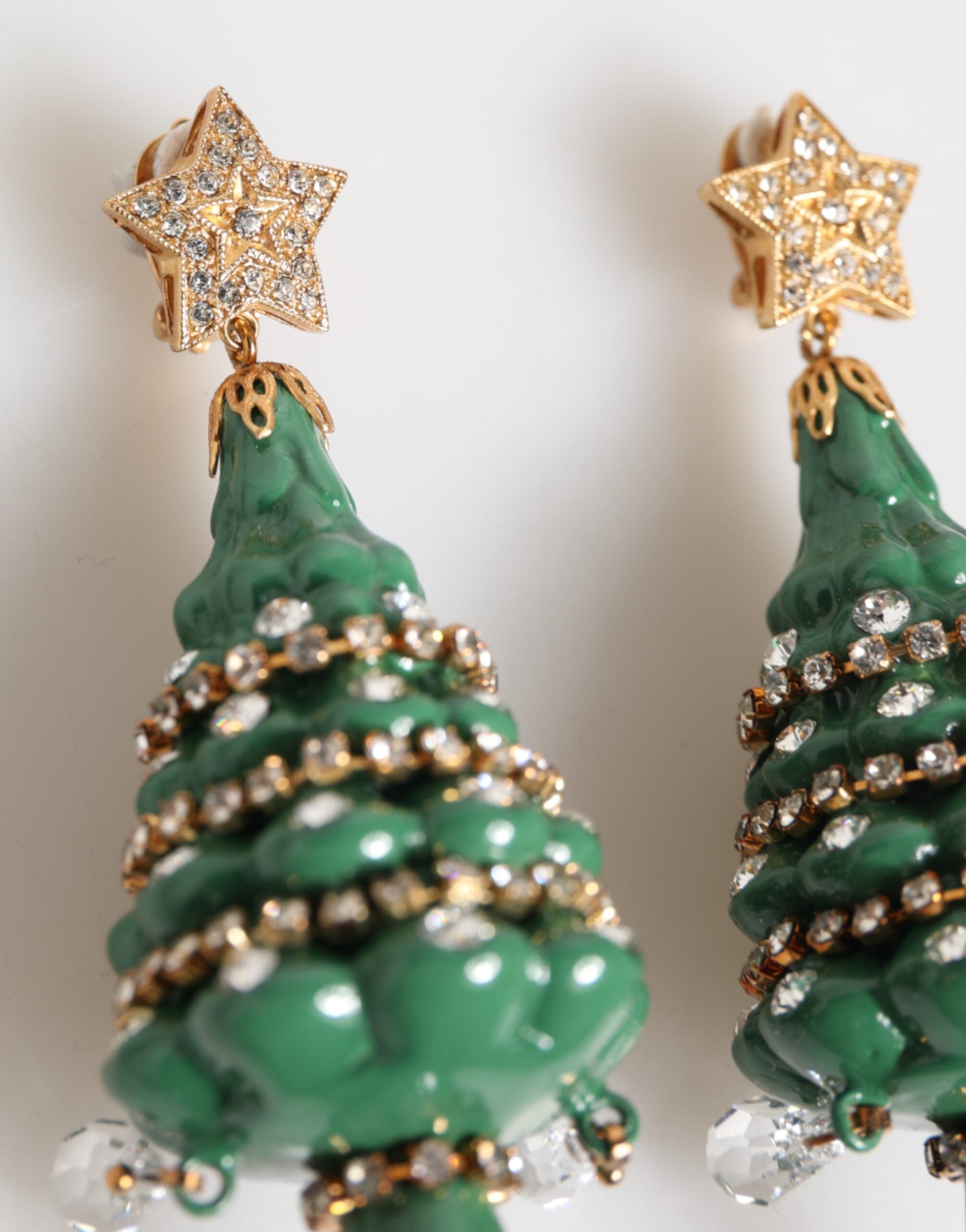 Gold Brass Multicolour Christmas Tree Earrings - ventzia
