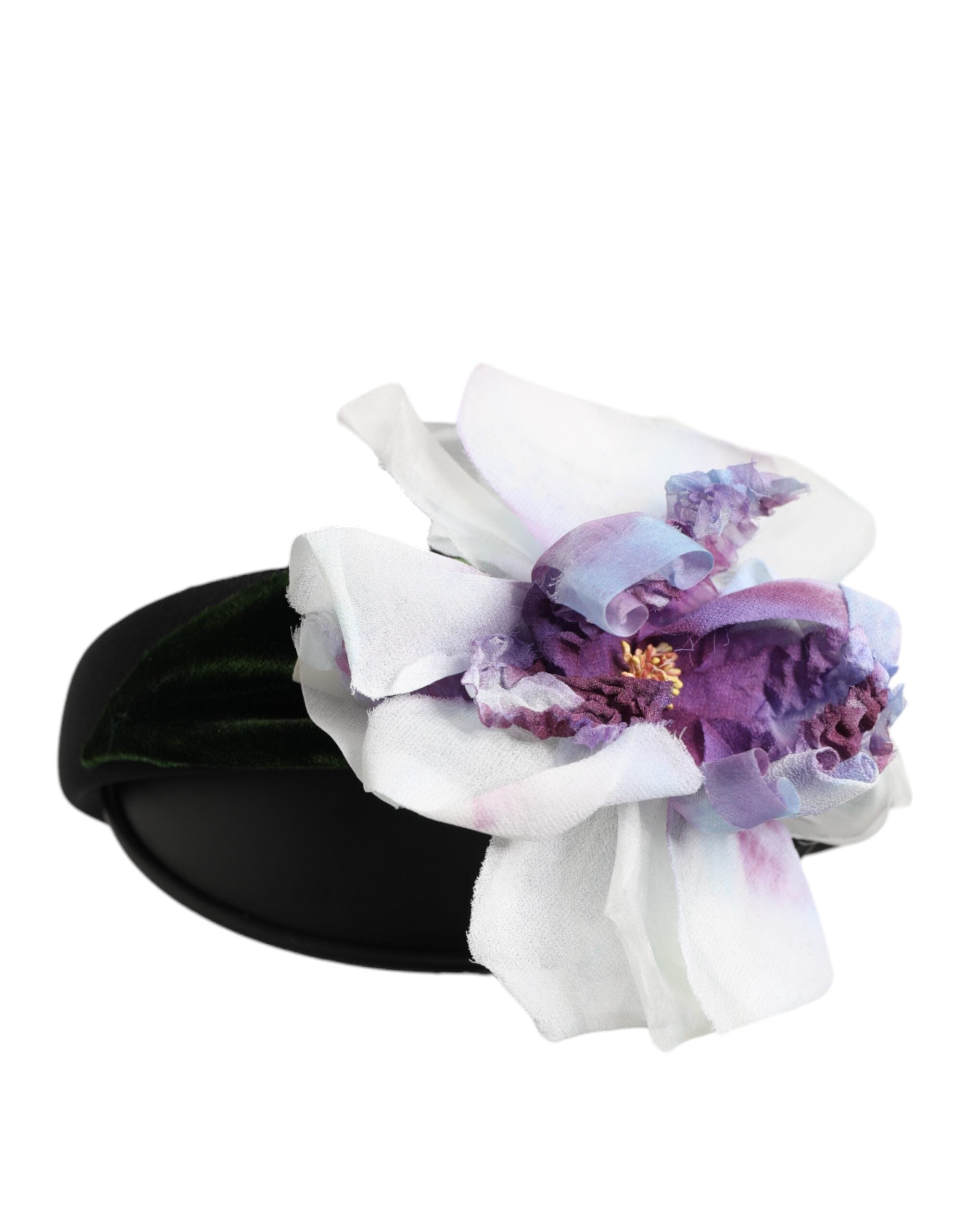 Black Green Silk Purple White Floral Appliqué Accessory Headband - ventzia
