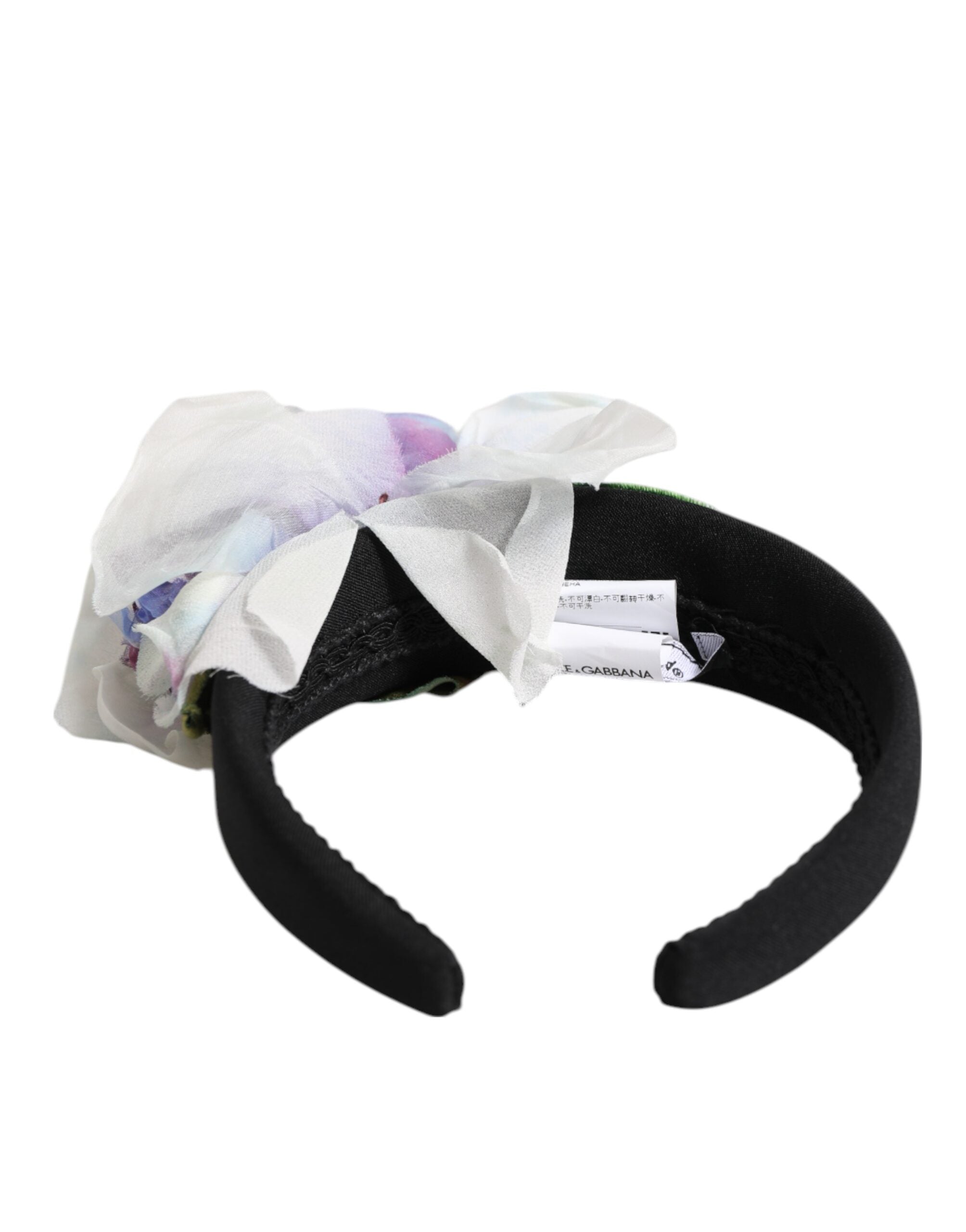 Black Green Silk Purple White Floral Appliqué Accessory Headband - ventzia