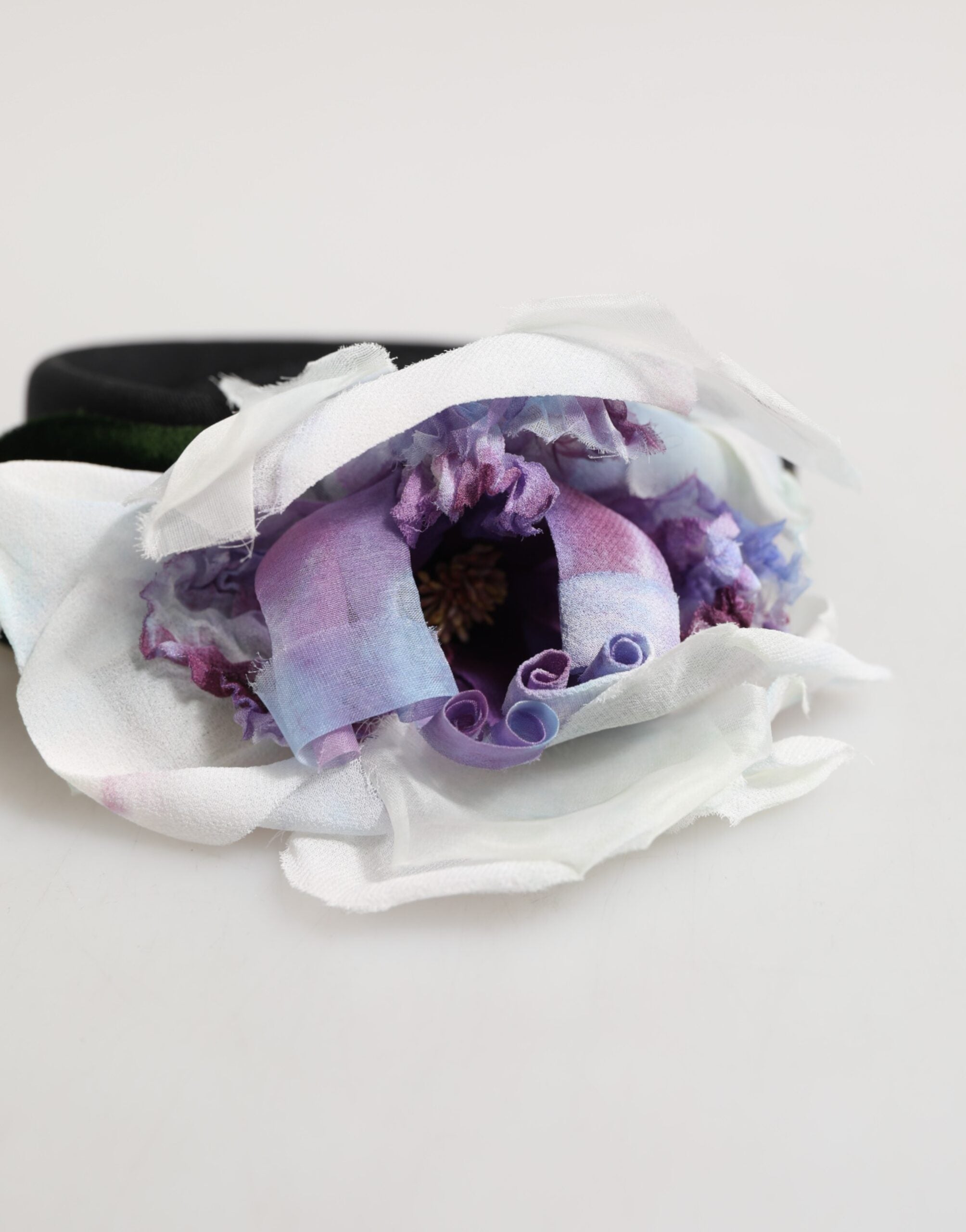 Black Green Silk Purple White Floral Appliqué Accessory Headband - ventzia