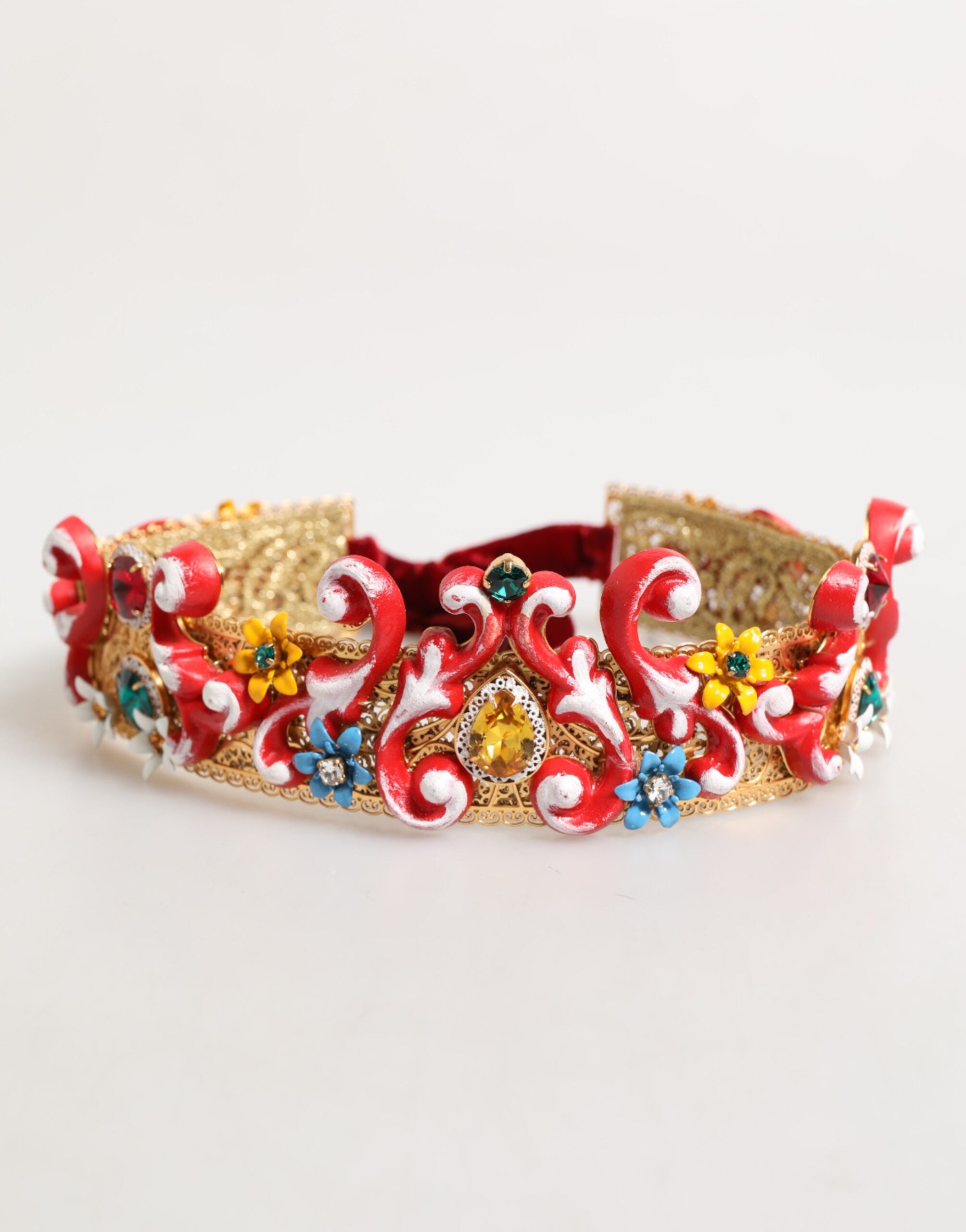 Red Carretto Multicolor Crystal Gold Tiara Crow Headband - ventzia