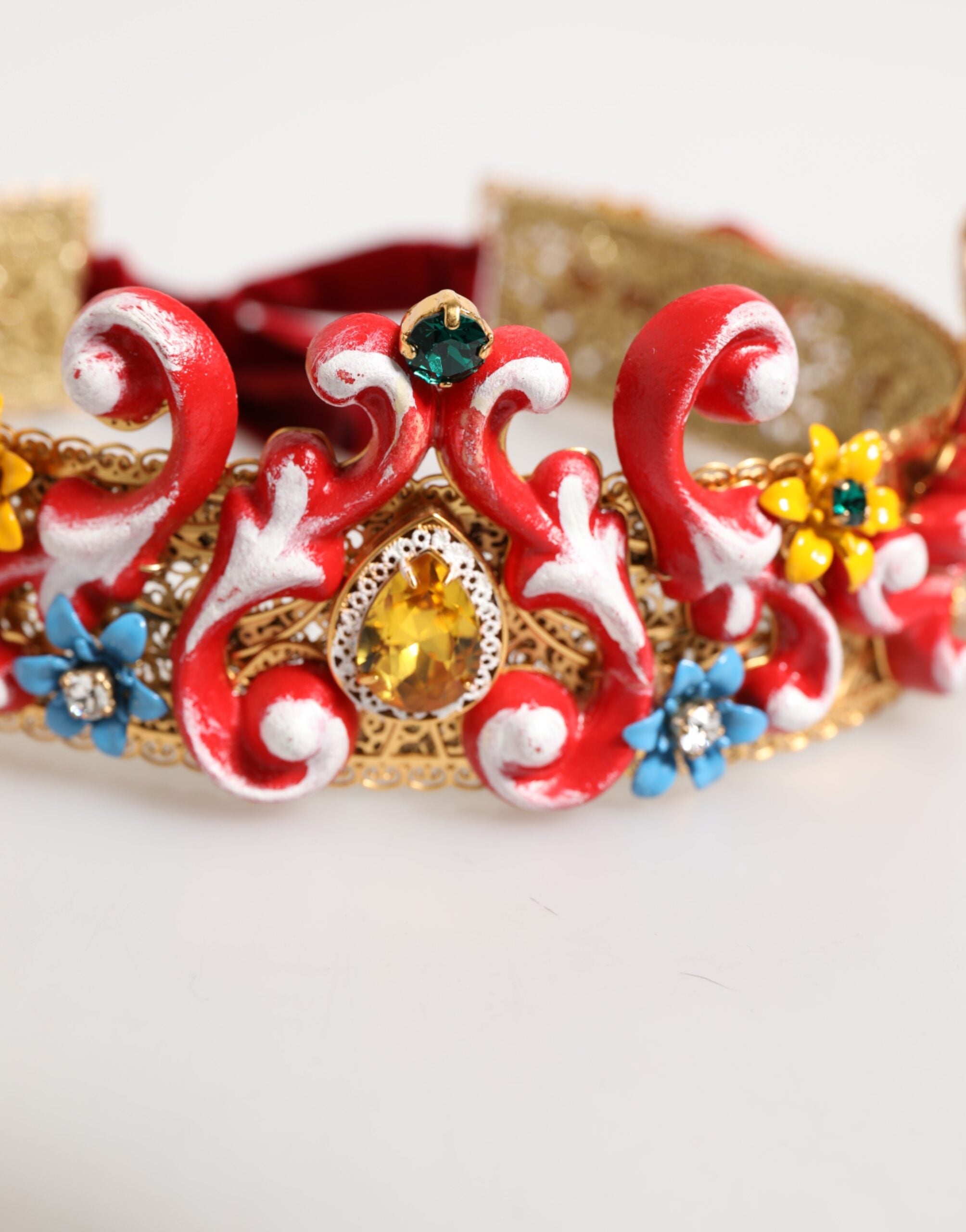 Red Carretto Multicolor Crystal Gold Tiara Crow Headband - ventzia