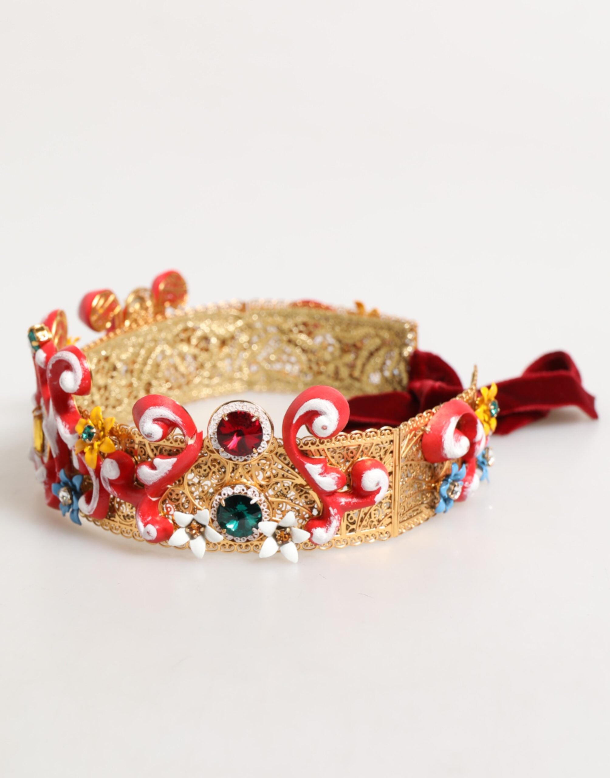 Red Carretto Multicolor Crystal Gold Tiara Crow Headband - ventzia