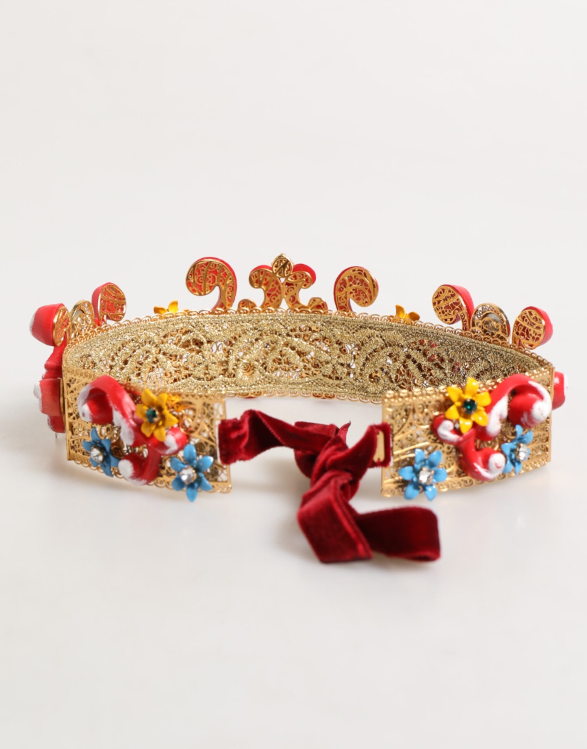 Red Carretto Multicolor Crystal Gold Tiara Crow Headband - ventzia
