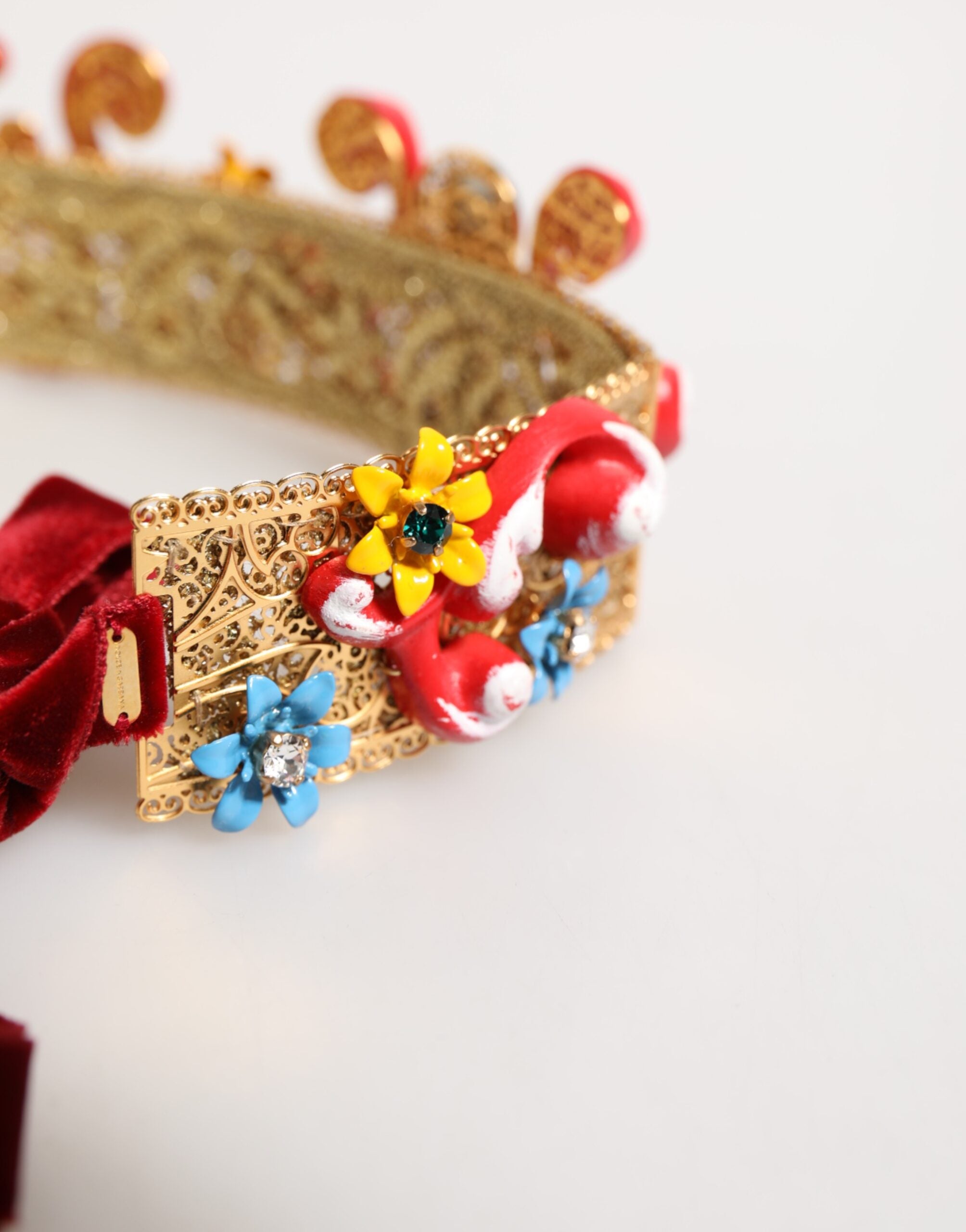 Red Carretto Multicolor Crystal Gold Tiara Crow Headband - ventzia