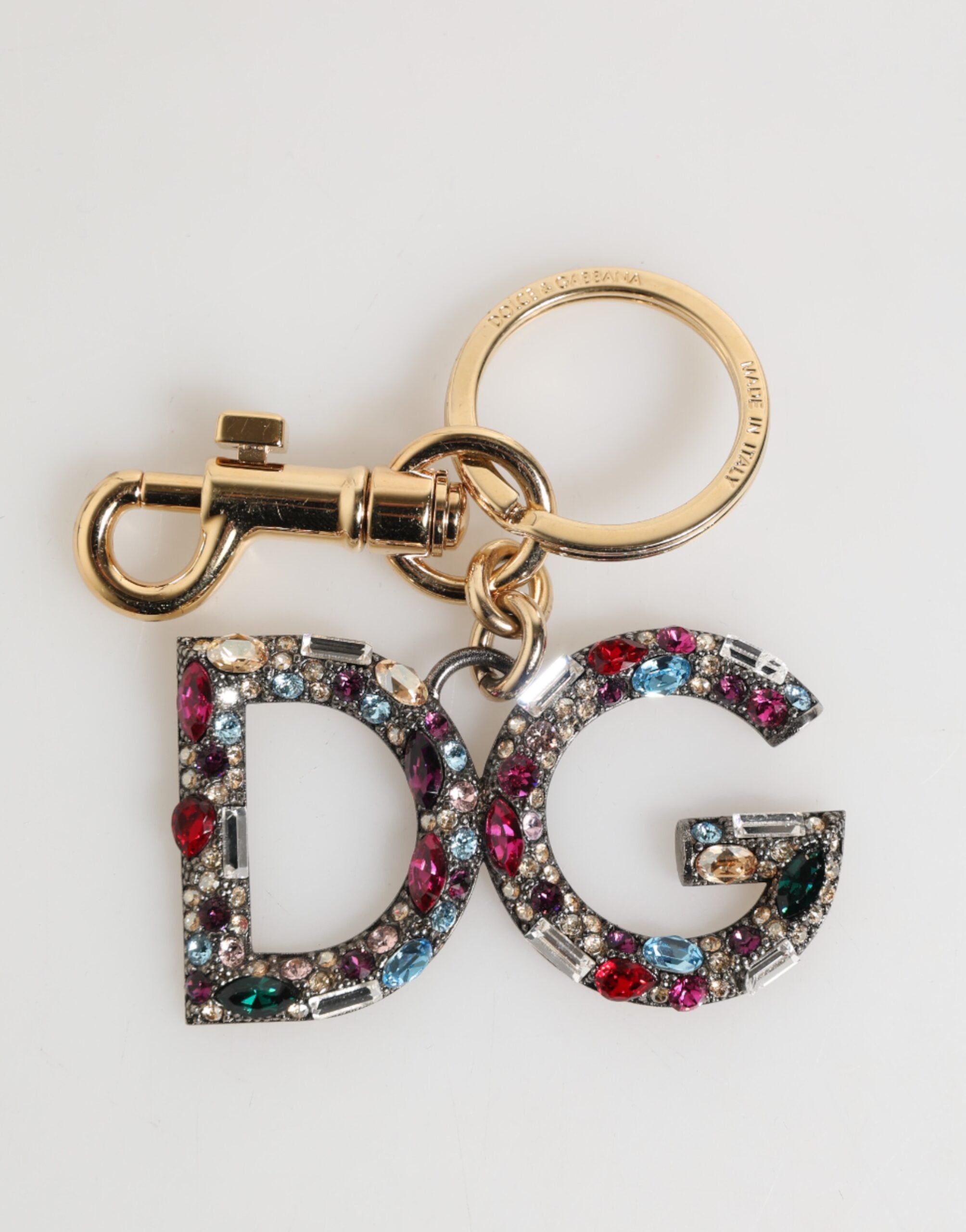 Multicolor Crystal DG Logo Gold Keychain Charm Keyring - ventzia