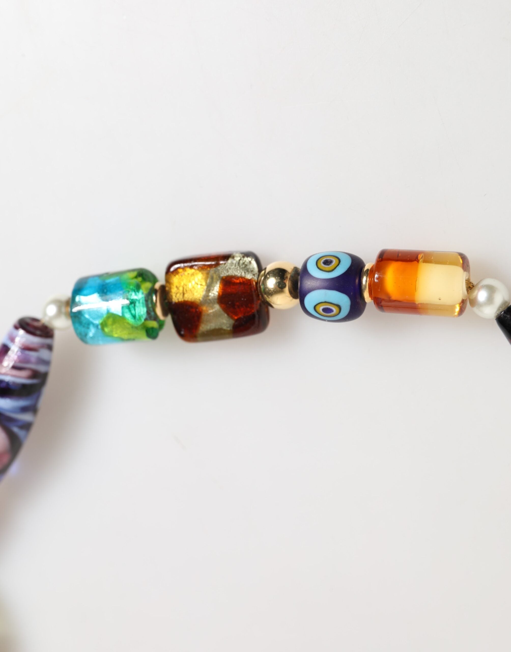 Multicolor Murano Glass Beads Brass Women Jewelry Necklace - ventzia