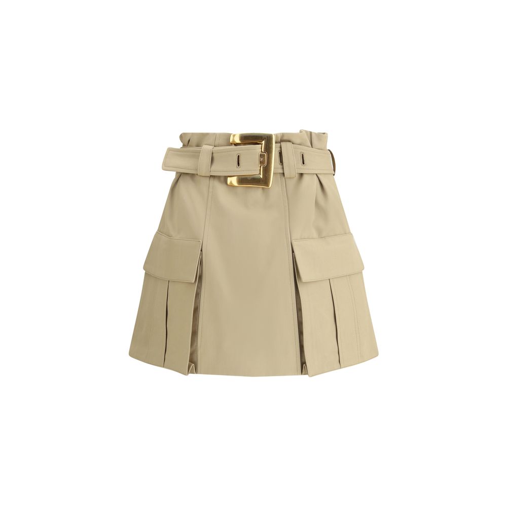 Beige Cotton Mini Skirt - ventzia