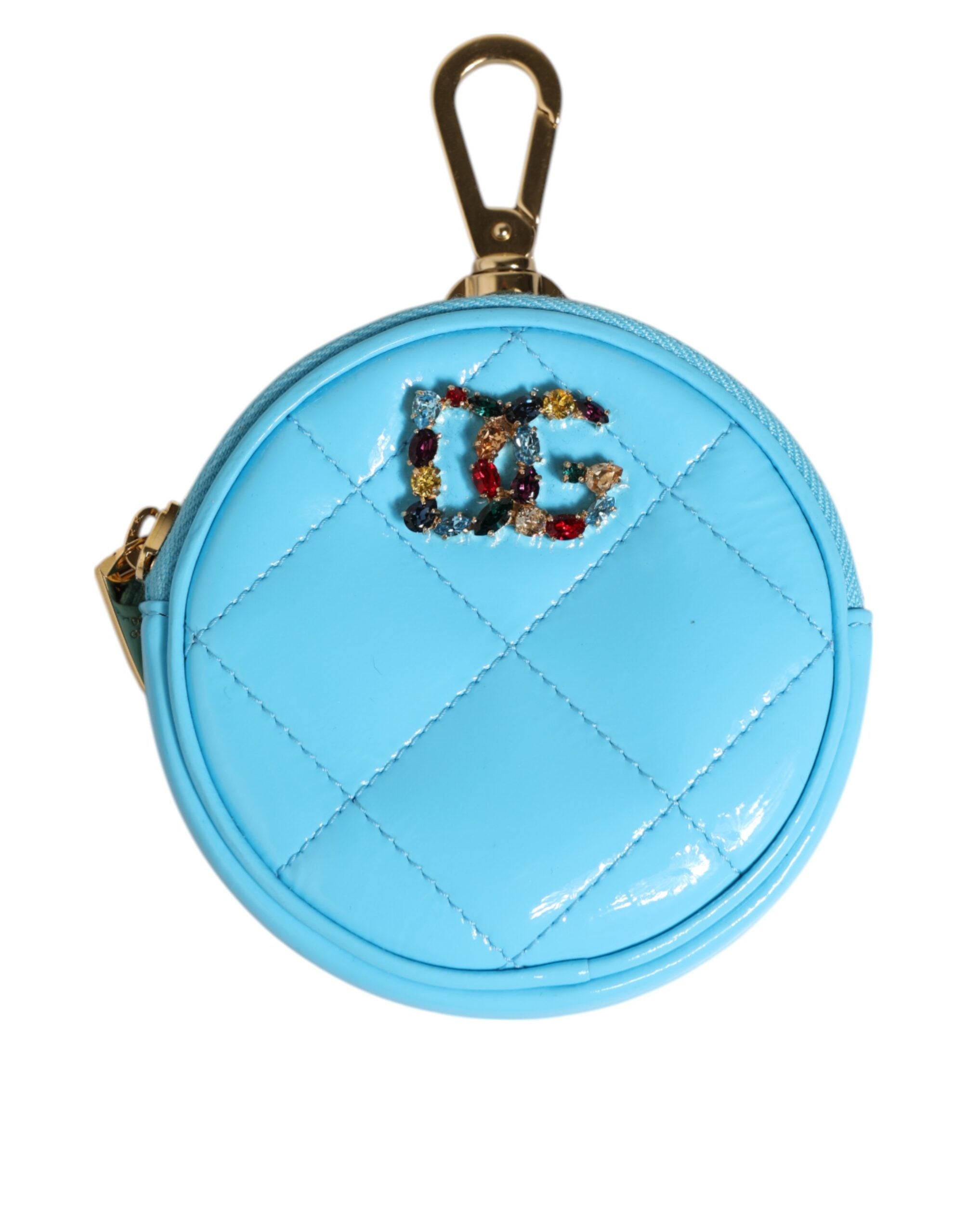Azure Blue Leather Round Coin Purse Keychain Crystal Logo Wallet - ventzia