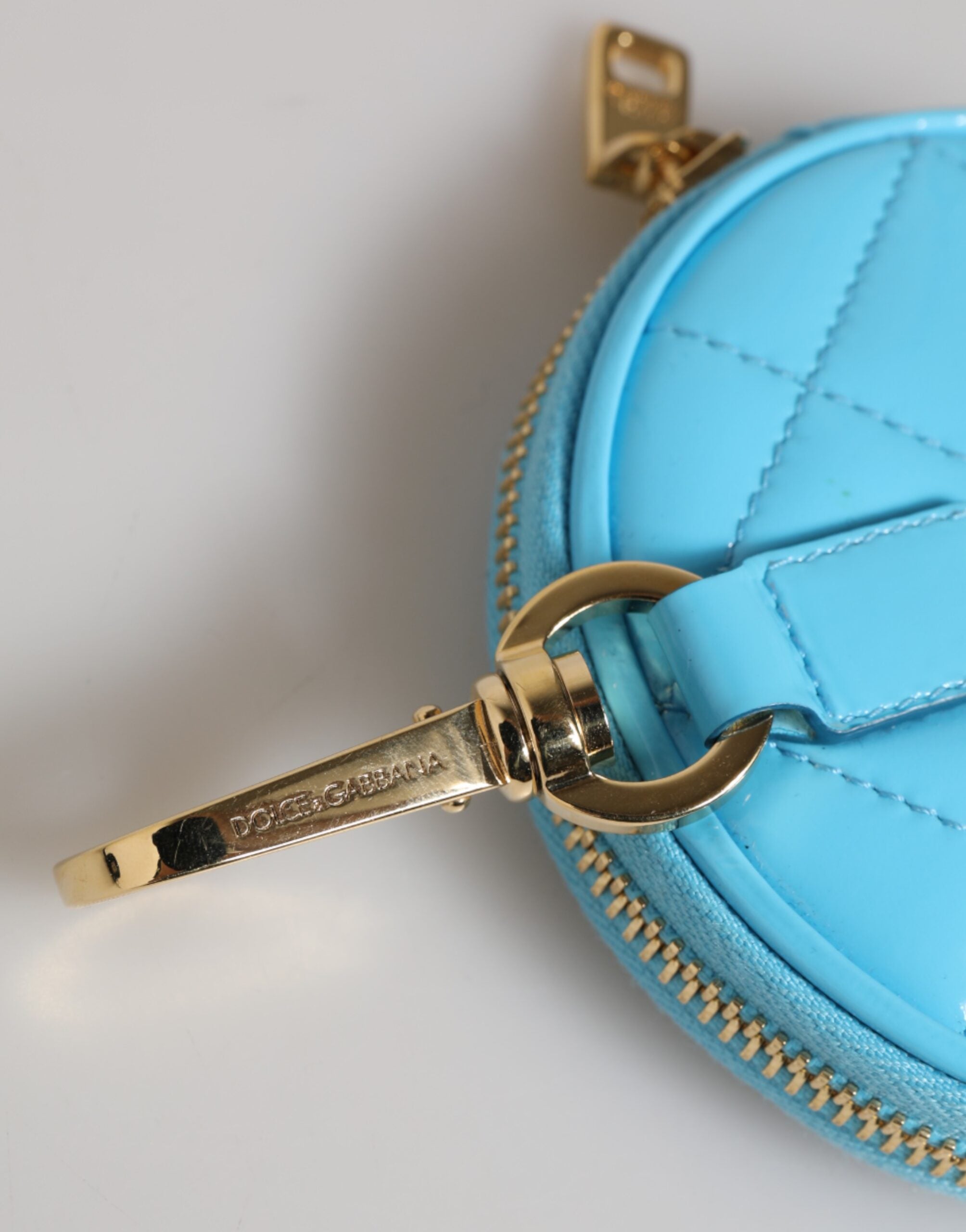 Azure Blue Leather Round Coin Purse Keychain Crystal Logo Wallet - ventzia