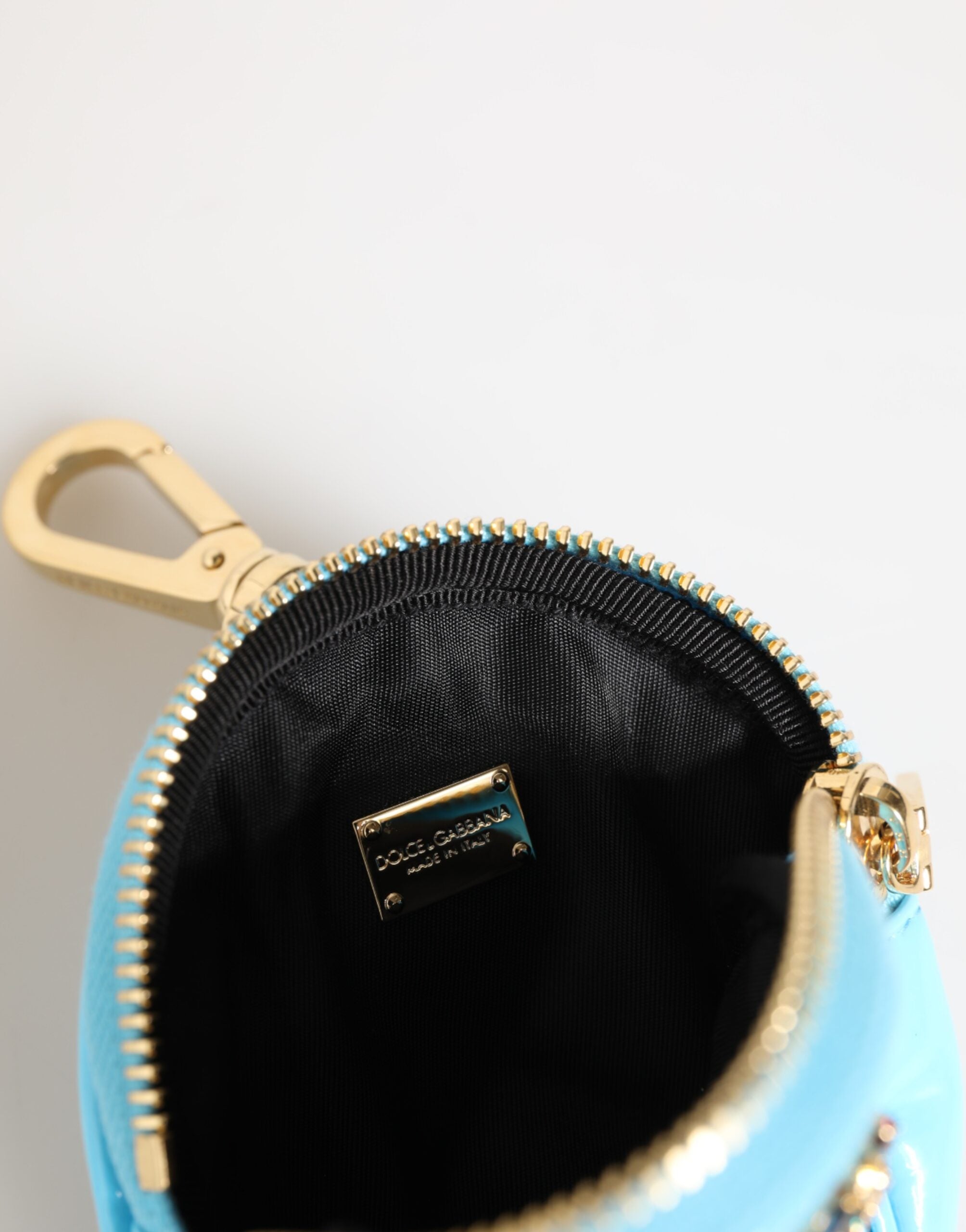 Azure Blue Leather Round Coin Purse Keychain Crystal Logo Wallet - ventzia