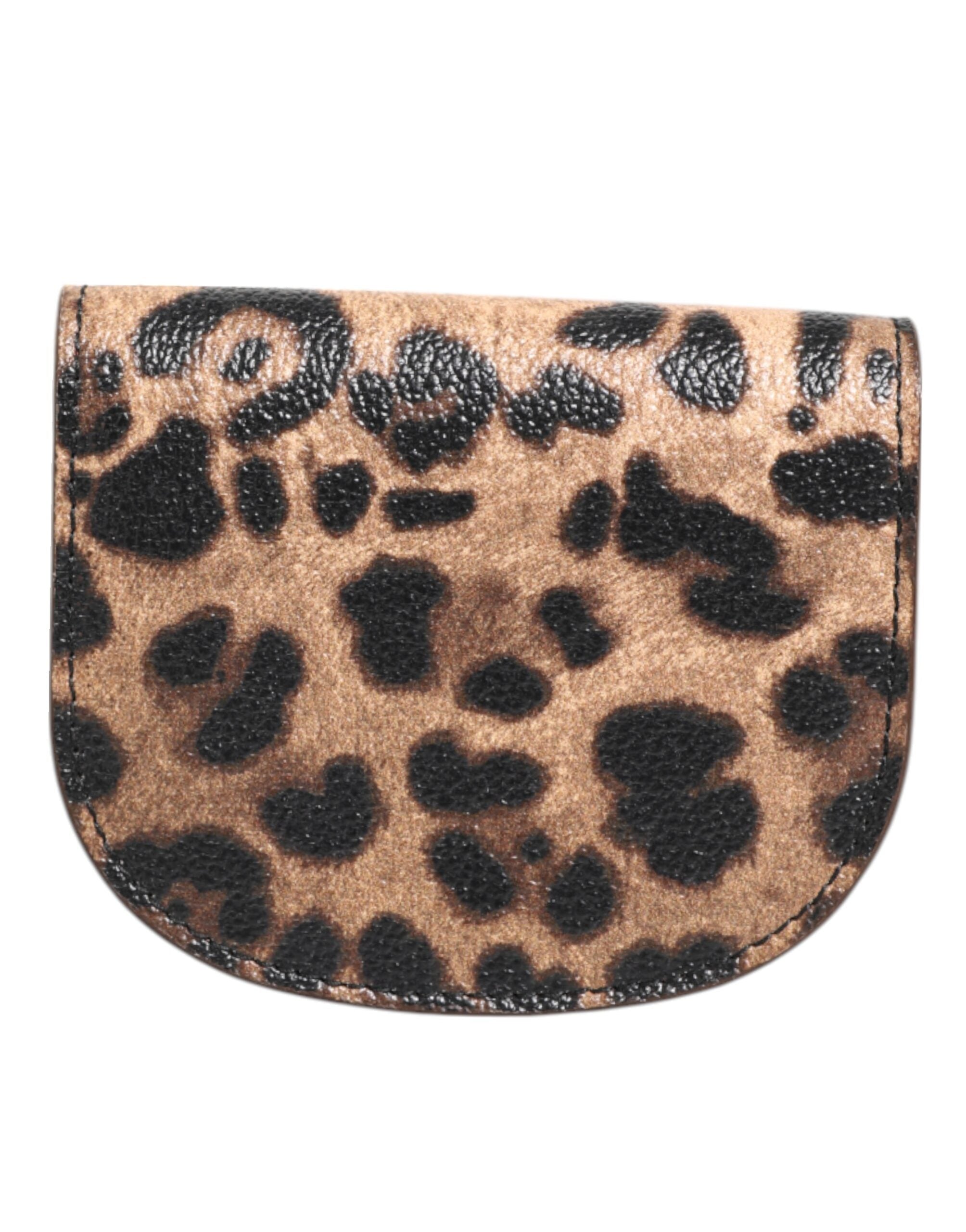 Brown Leopard Print Calf Leather Small Coin Purse Wallet - ventzia