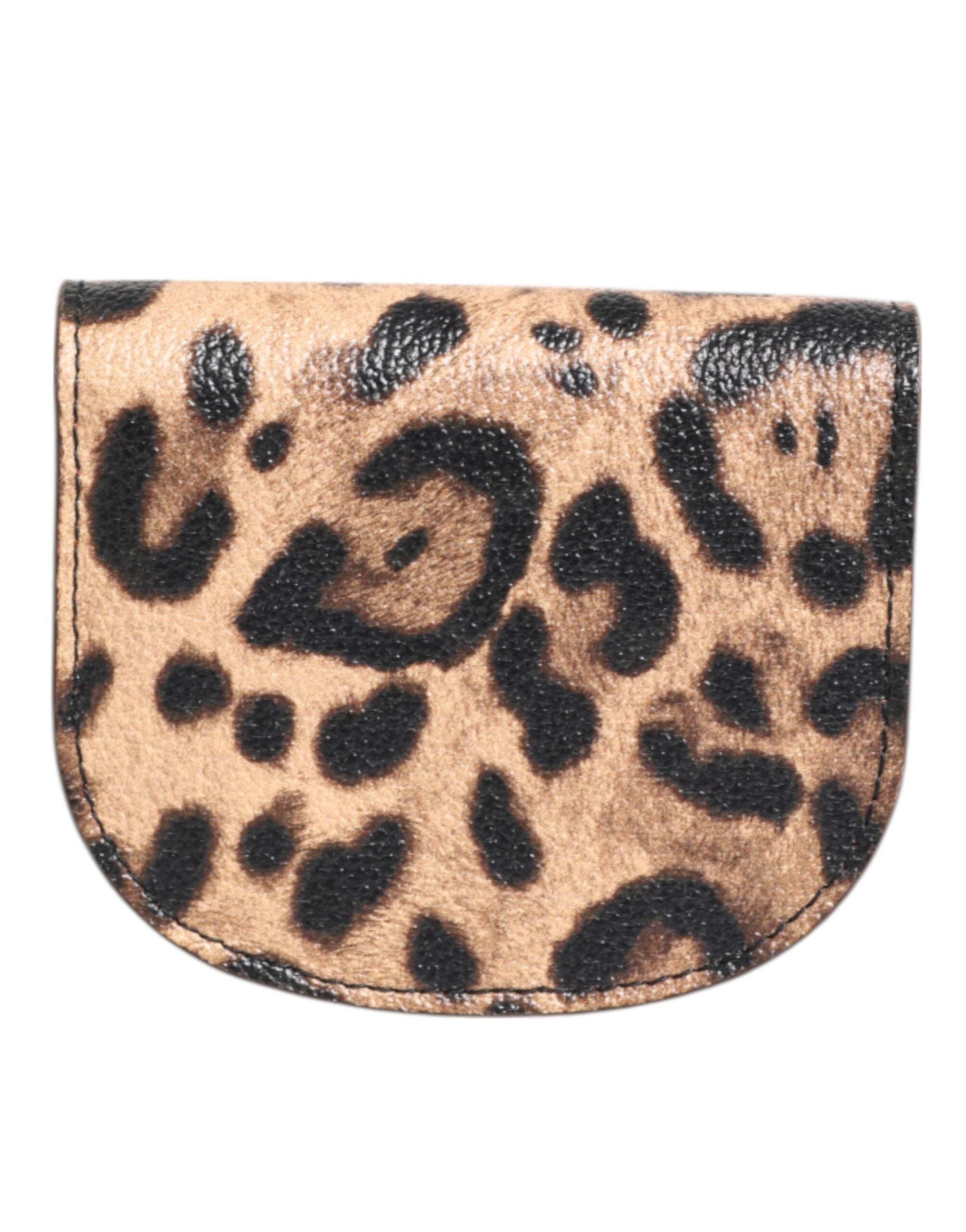 Brown Leopard Print Calf Leather Small Coin Purse Wallet - ventzia