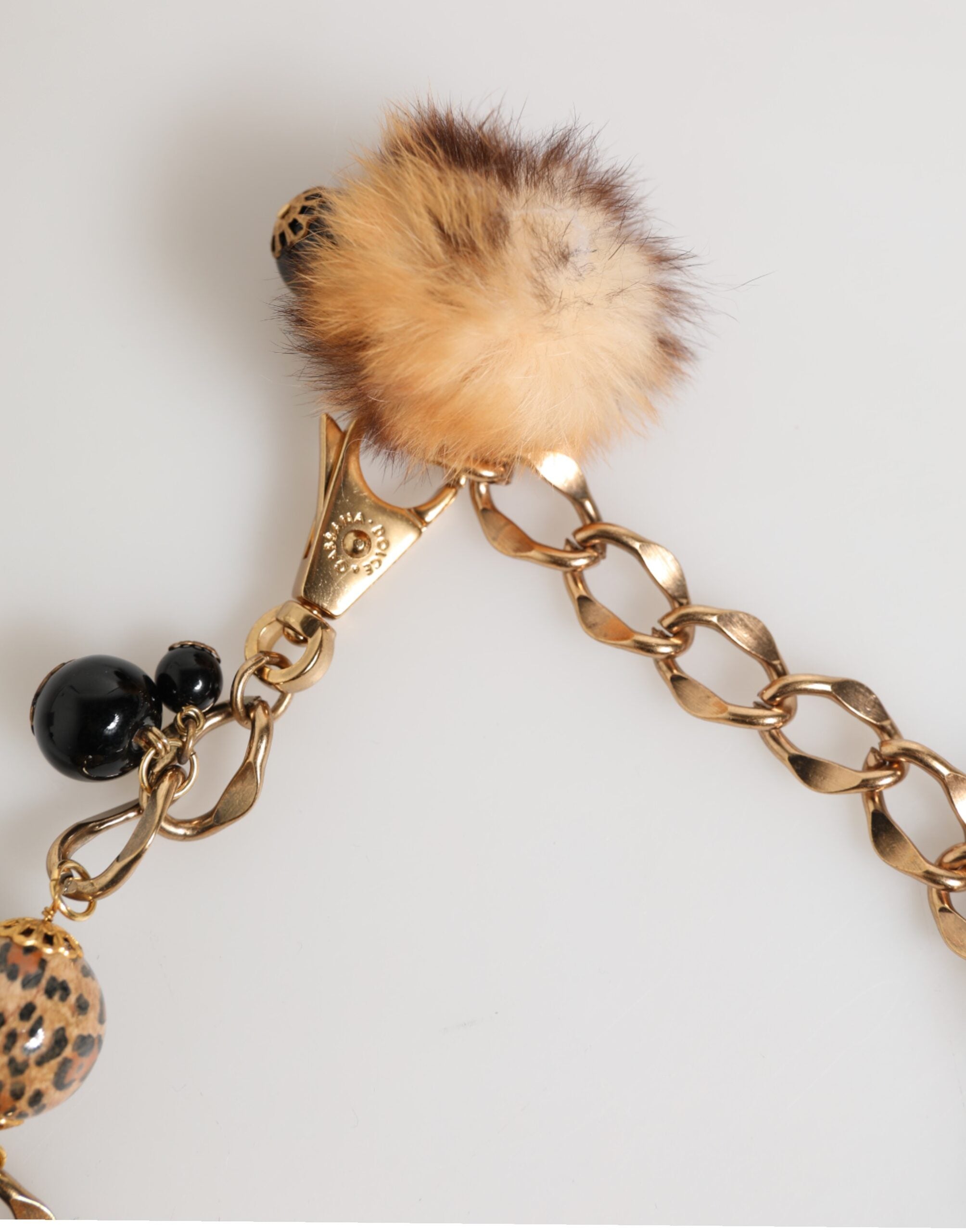 Gold Black Crystals Lapin Fur Filigree Choker Necklace - ventzia