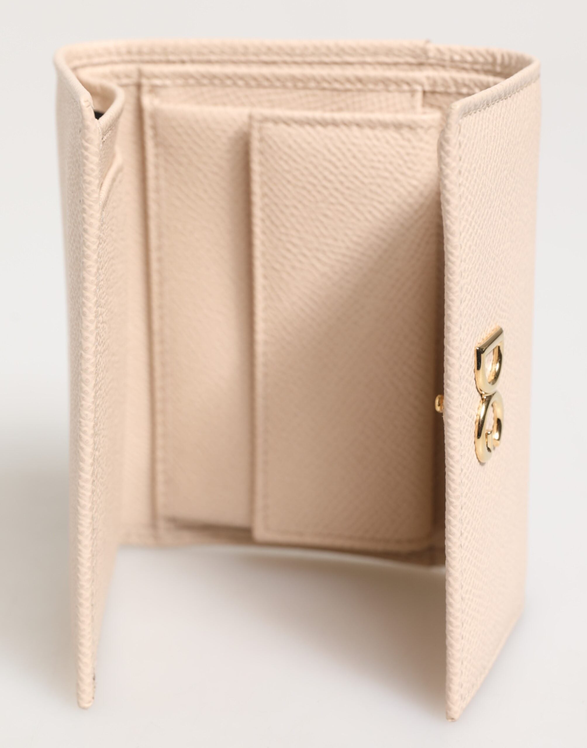 Light Pink Calf Leather DG Logo French Flap Wallet - ventzia