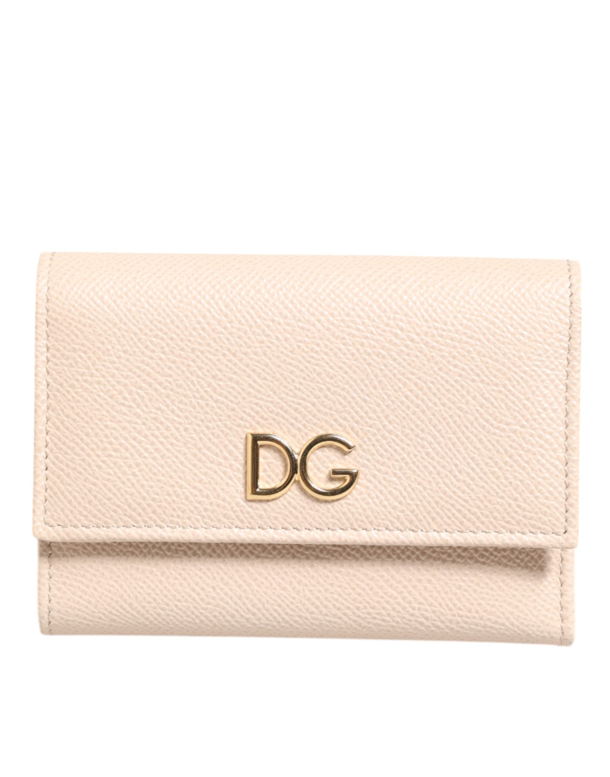 Light Pink Calf Leather DG Logo French Flap Wallet - ventzia
