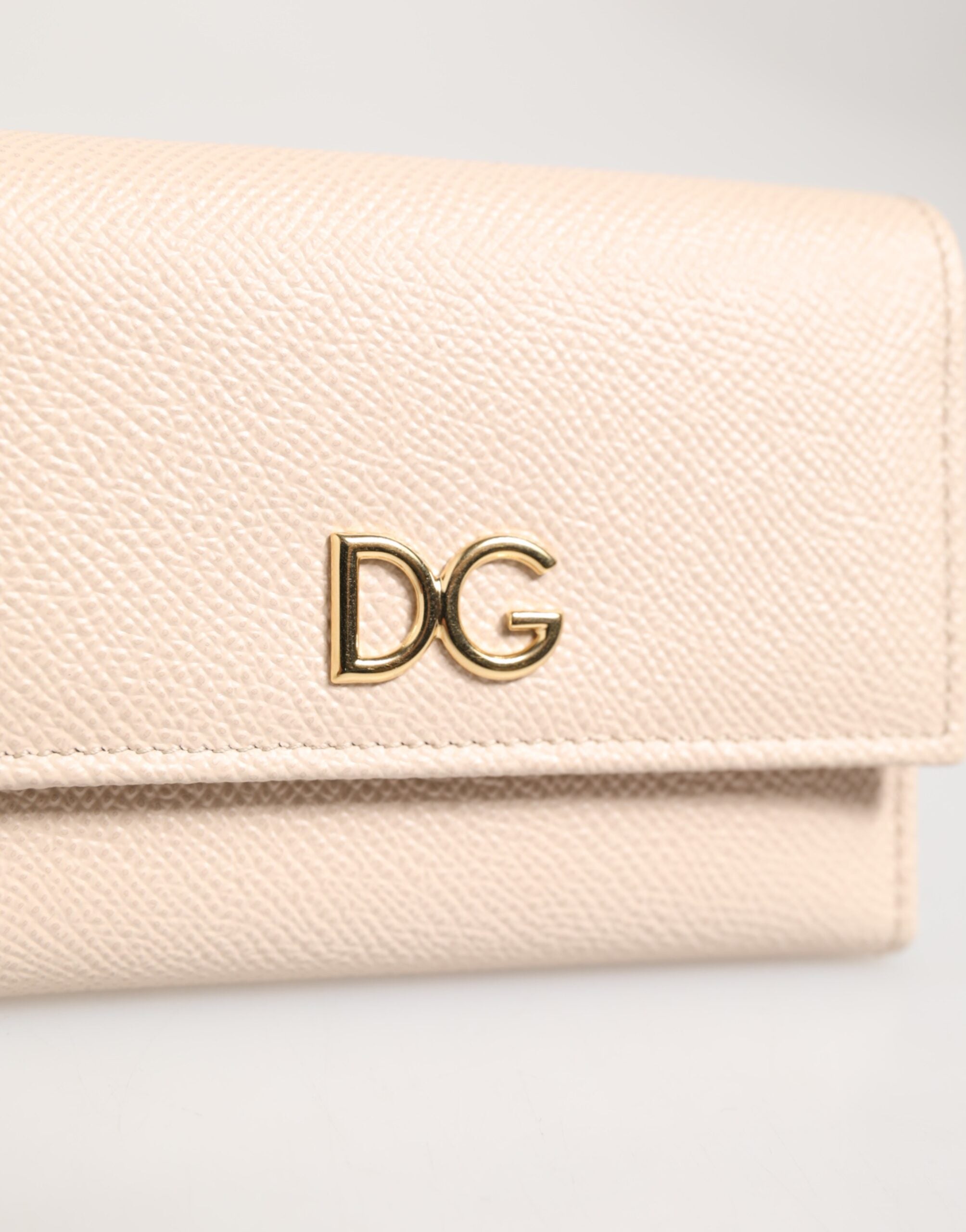 Light Pink Calf Leather DG Logo French Flap Wallet - ventzia