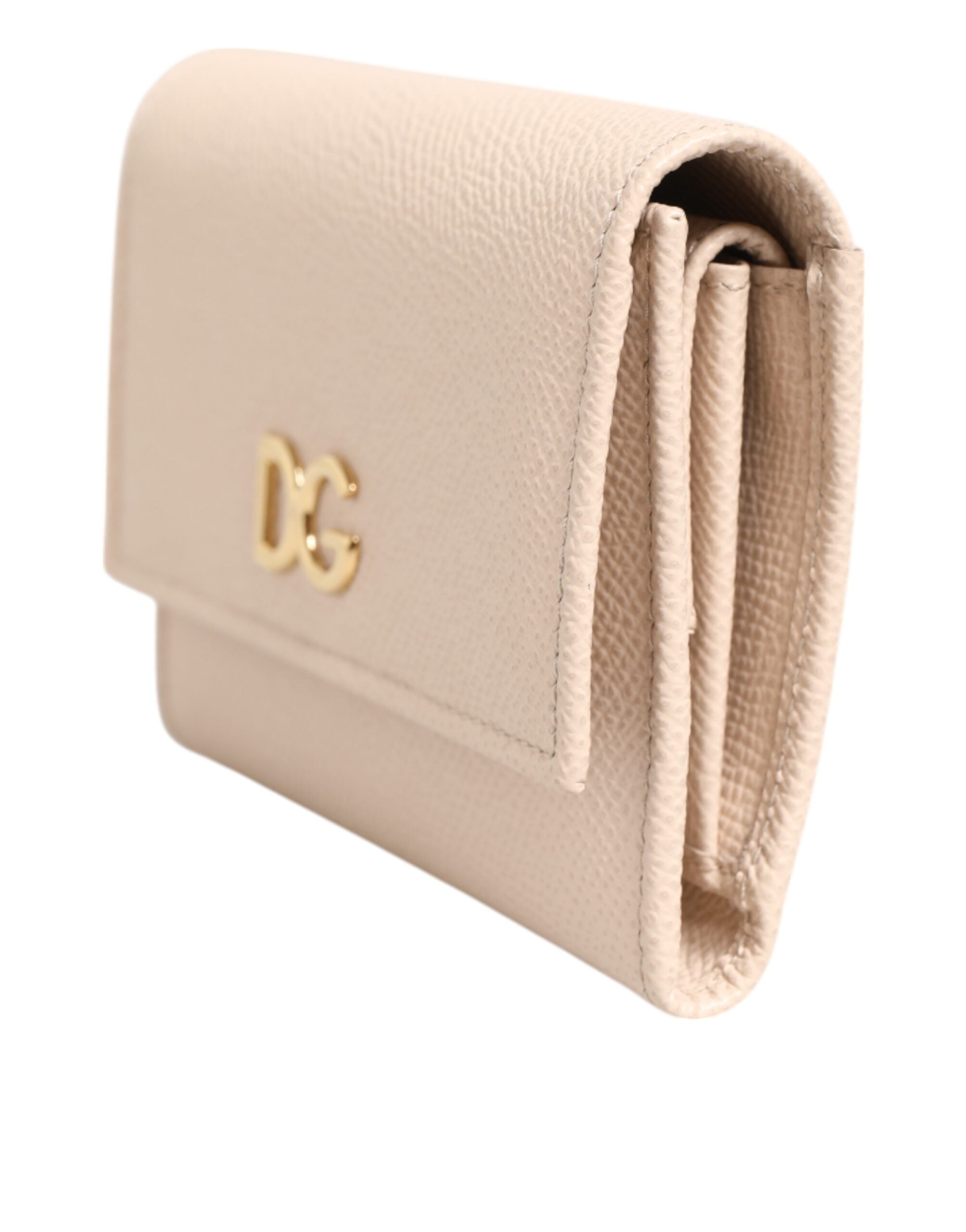 Light Pink Calf Leather DG Logo French Flap Wallet - ventzia