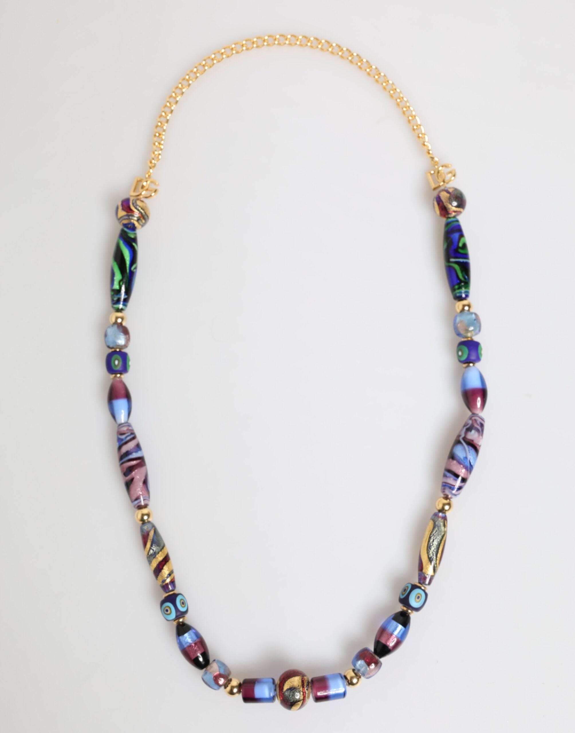 Multicolor Murano Glass Beads Gold Brass Chain Jewelry Necklace - ventzia