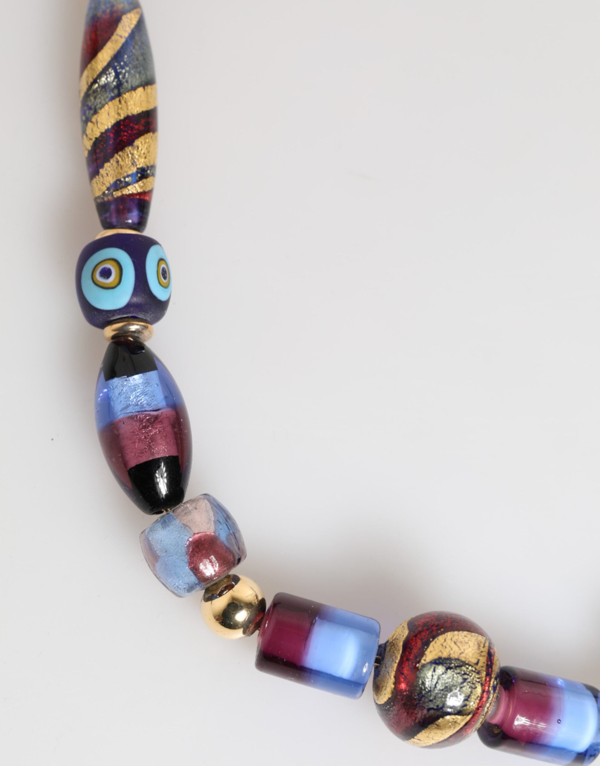 Multicolor Murano Glass Beads Gold Brass Chain Jewelry Necklace - ventzia