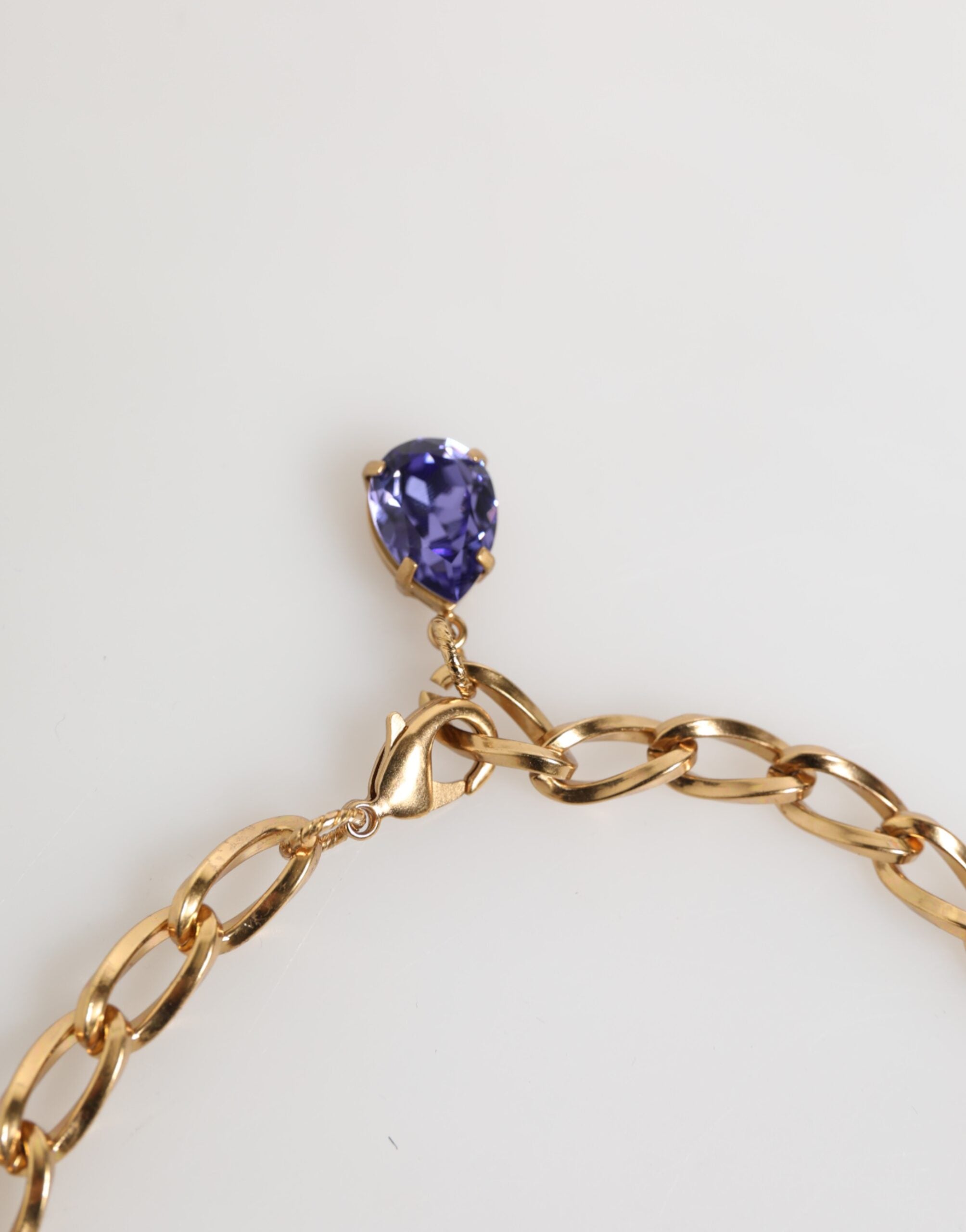 Gold Brass Crystal Pearl Purple Floral Pendant Jewelry Necklace - ventzia