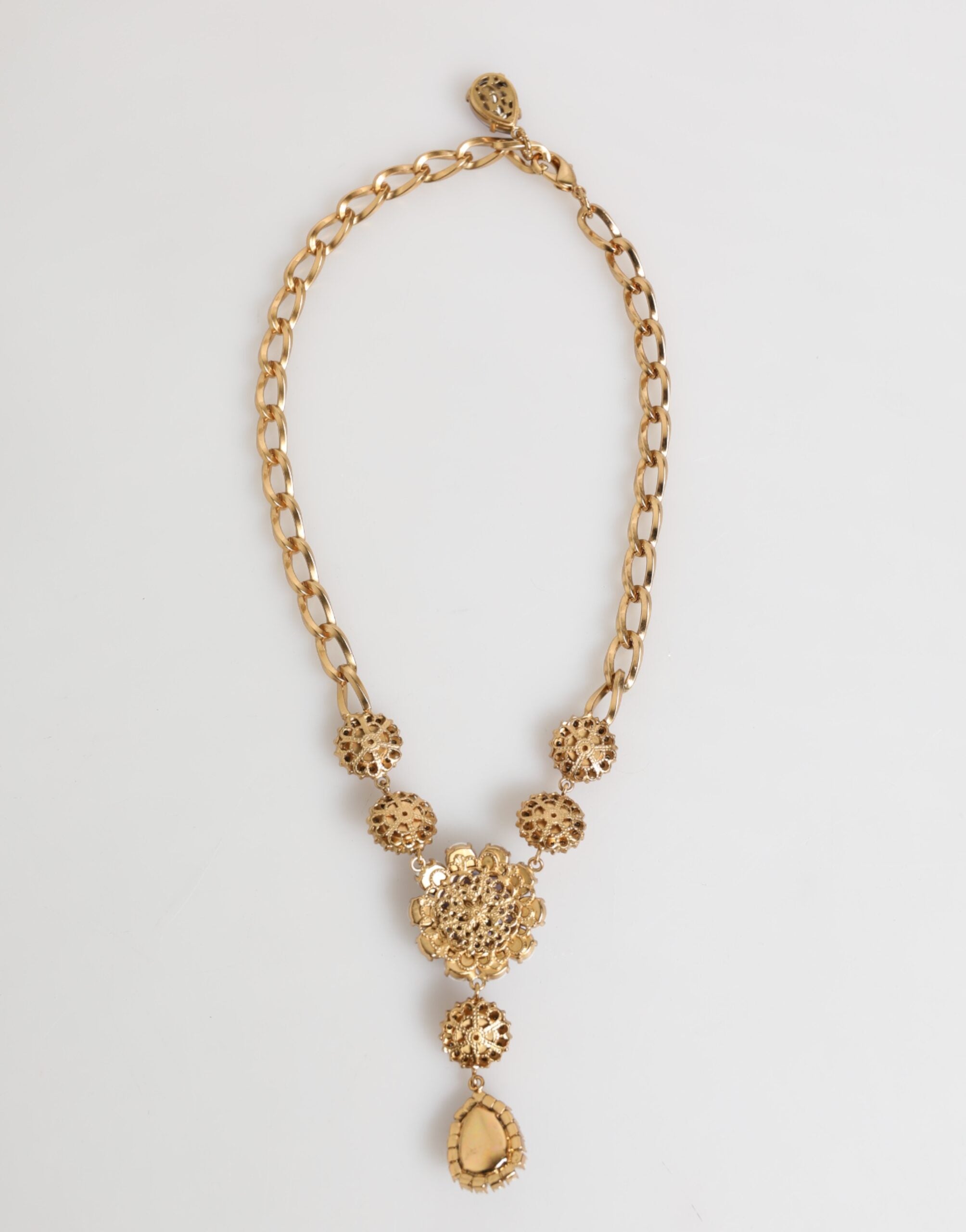 Gold Brass Crystal Pearl Purple Floral Pendant Jewelry Necklace - ventzia