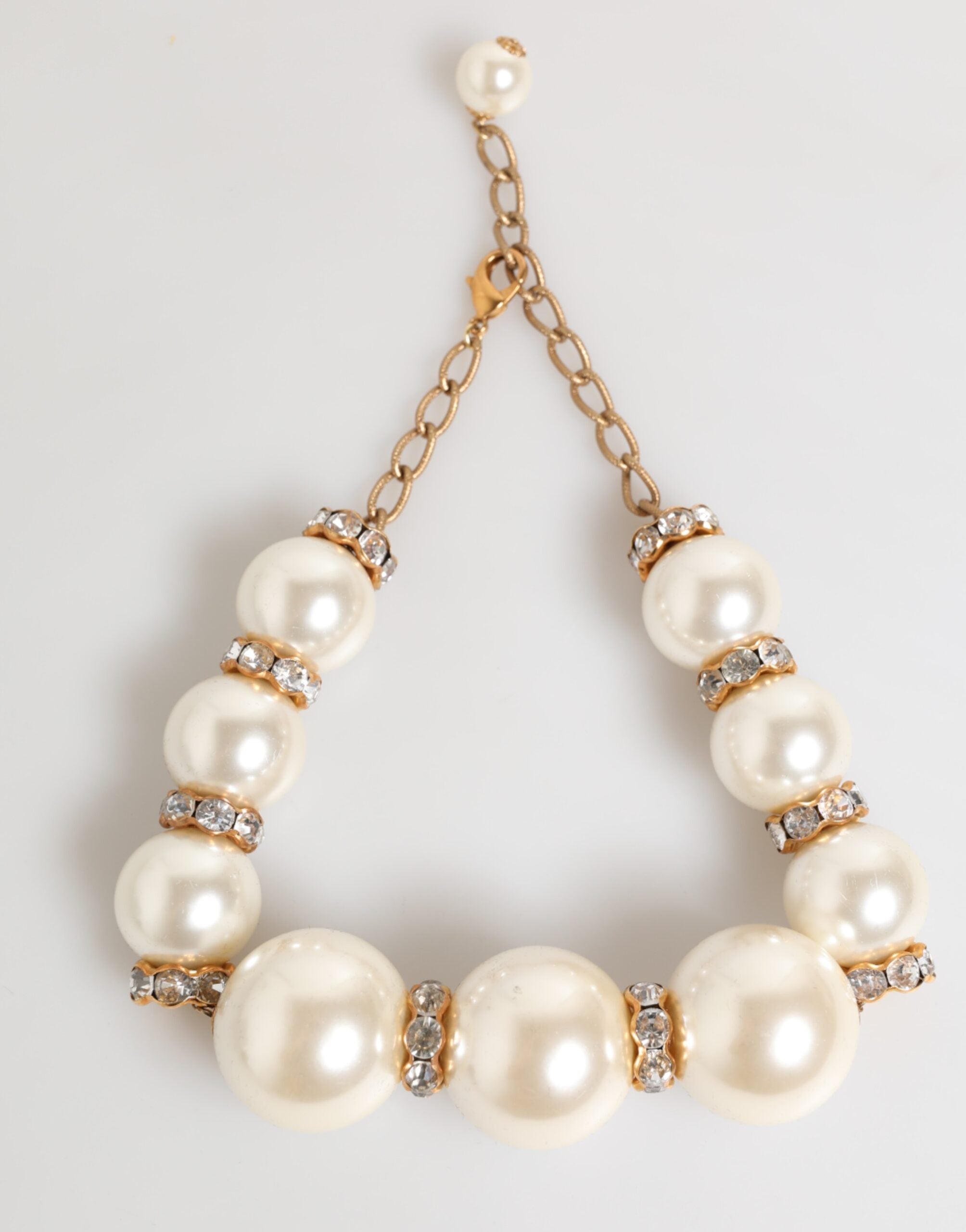 Gold Brass Faux Pearl Crystal Statement Luxury Jewelry Necklace - ventzia