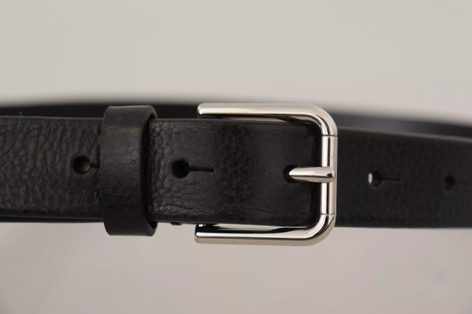 Calf Leather Silver Tone Black Metal Buckle Belt - ventzia
