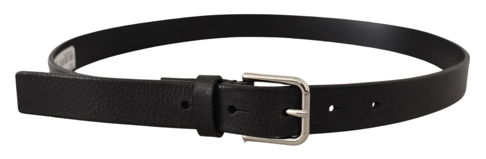 Calf Leather Silver Tone Black Metal Buckle Belt - ventzia