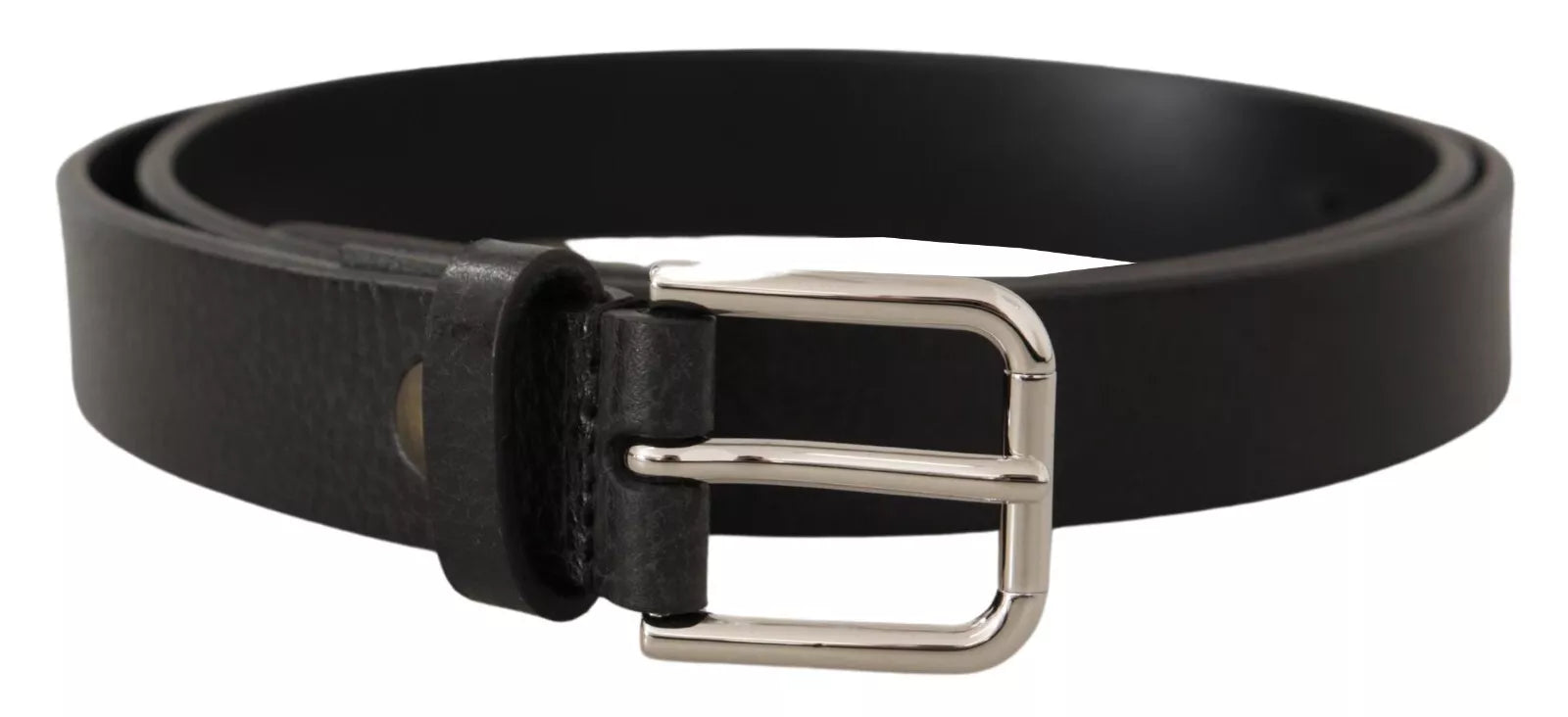 Calf Leather Silver Tone Black Metal Buckle Belt - ventzia