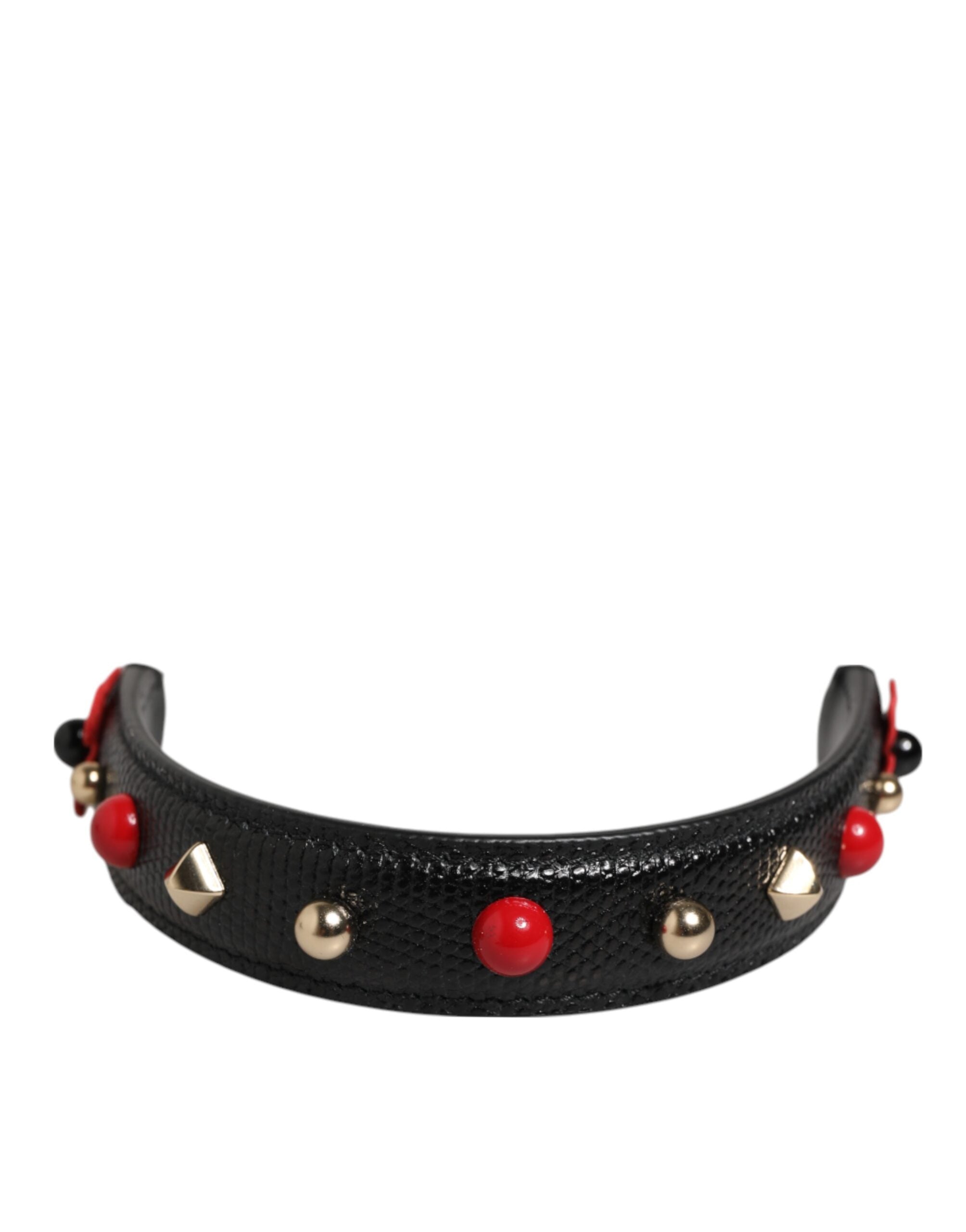 Black Embellished Leather Bag Handle Women Shoulder Strap - ventzia